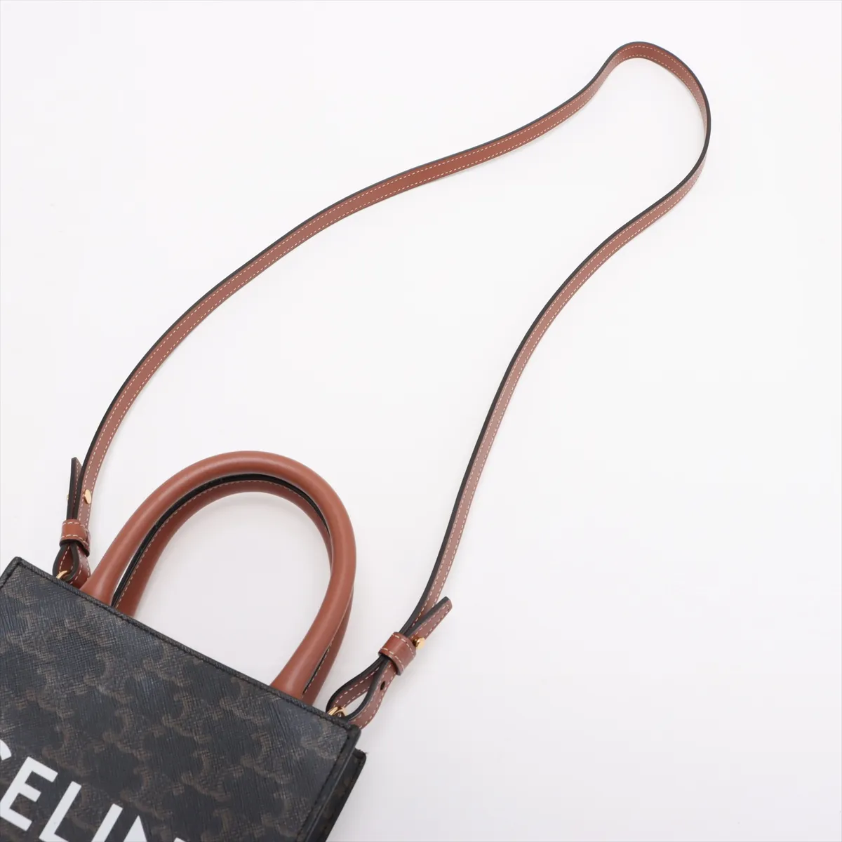 Triomphe Mini Vertical Cabas PVC x Leather Handbag Brown — view 7