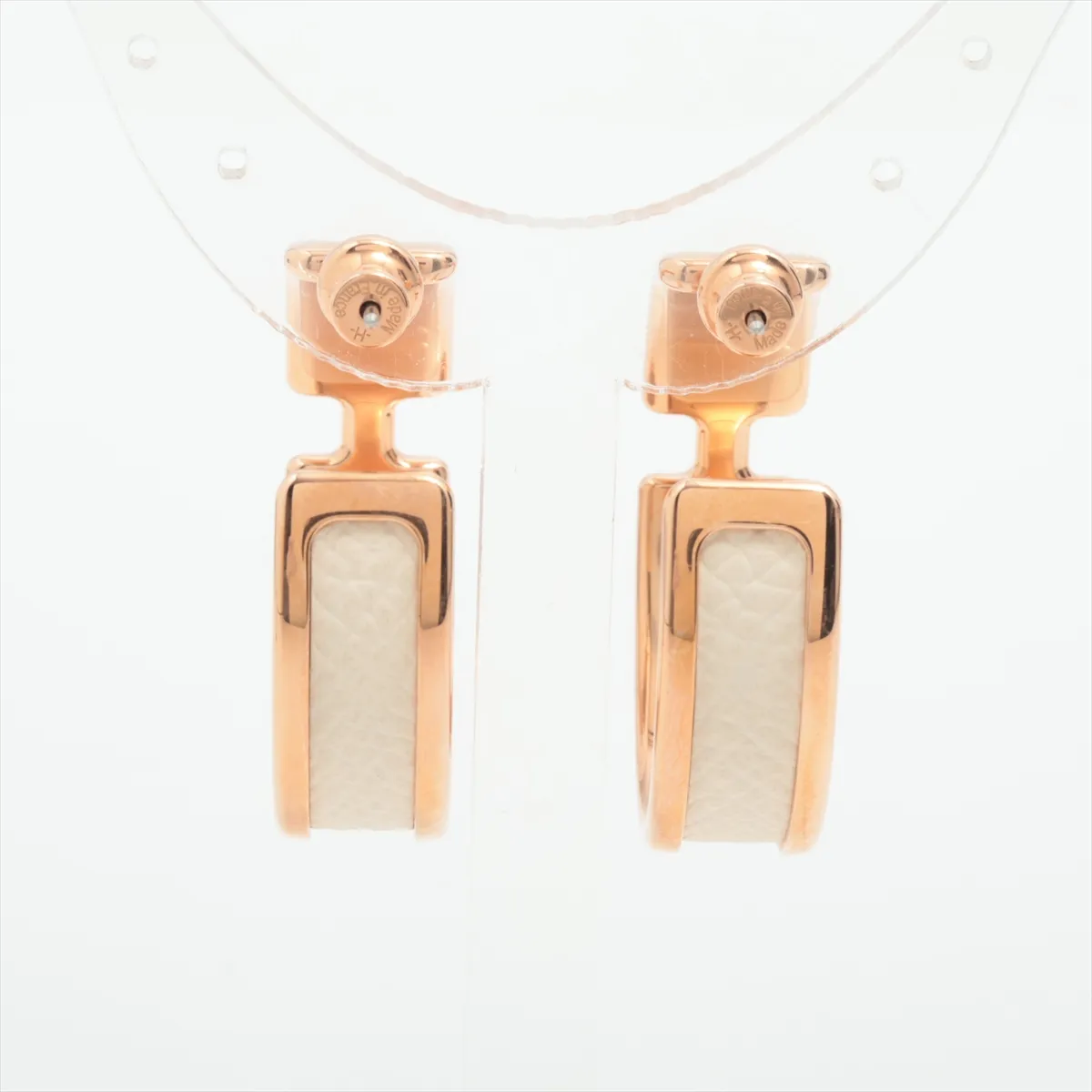 Olympe hoop earrings, GP x leather, rose gold x ivory. Shows wear, tarnishing, — view 3