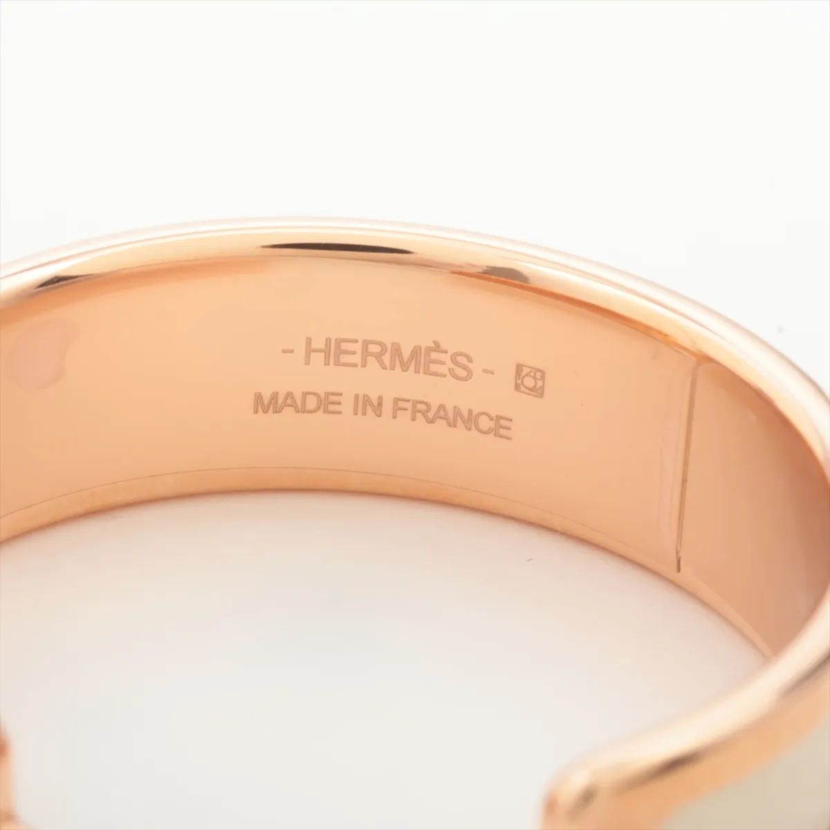 Olympe hoop earrings, GP x leather, rose gold x ivory. Shows wear, tarnishing, — view 5