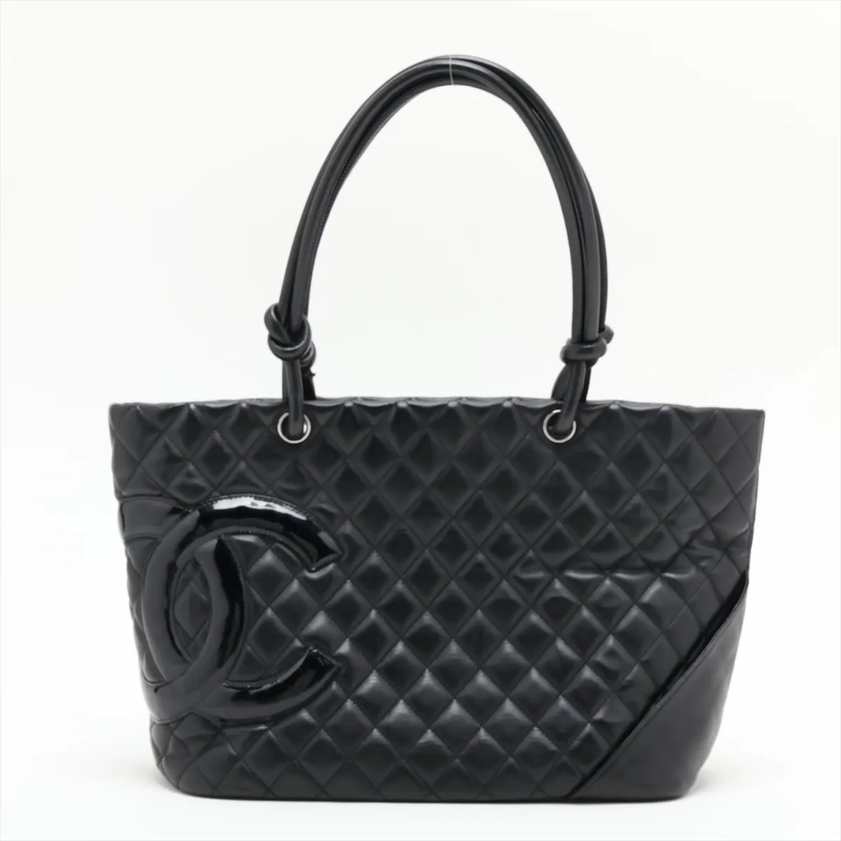 Cambon Line Leather x Patent Leather Tote Bag, Black, Silver Hardware, Item No. 14115864 (Serial Number 14)