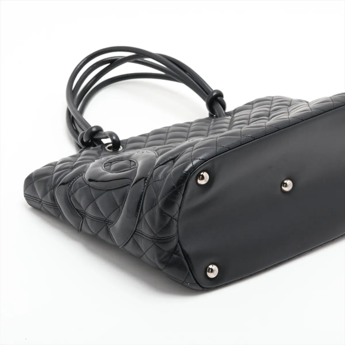 Cambon Line Leather x Patent Leather Tote Bag, Black, Silver Hardware, Item No. 14115864 (Serial Number 14) — view 4
