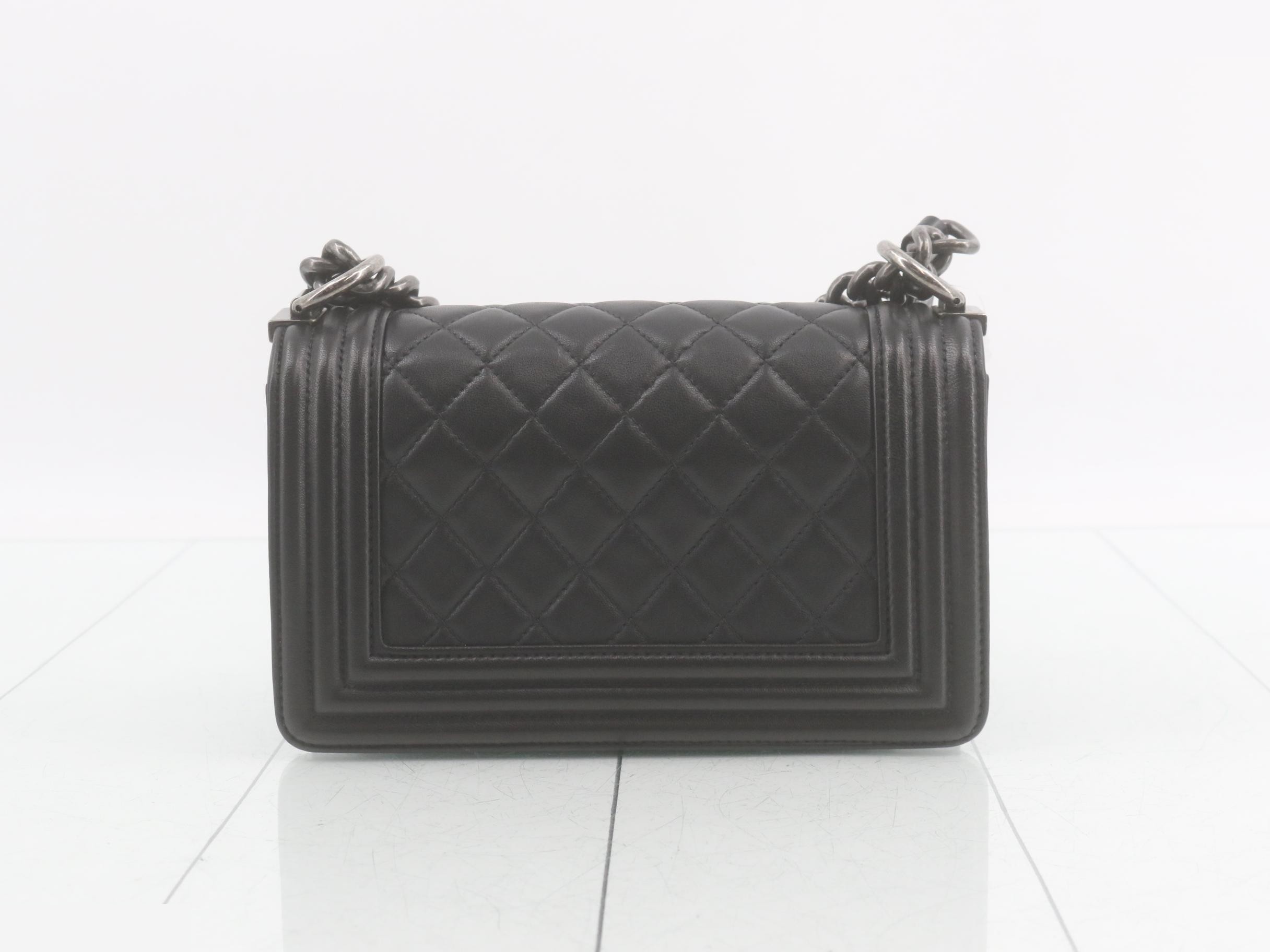 Boy Chanel Lambskin Chain Shoulder Bag, Black — view 2