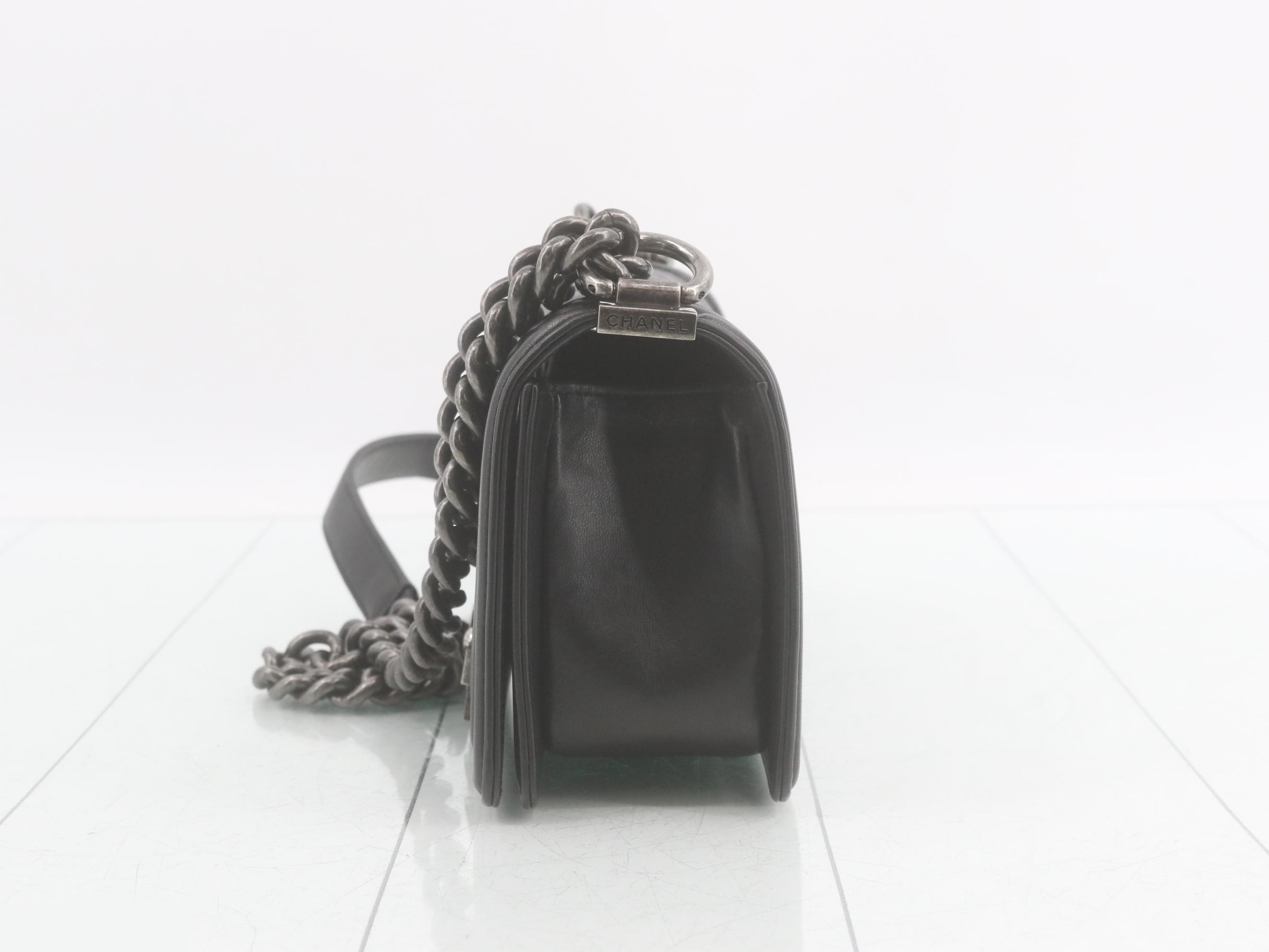 Boy Chanel Lambskin Chain Shoulder Bag, Black — view 3