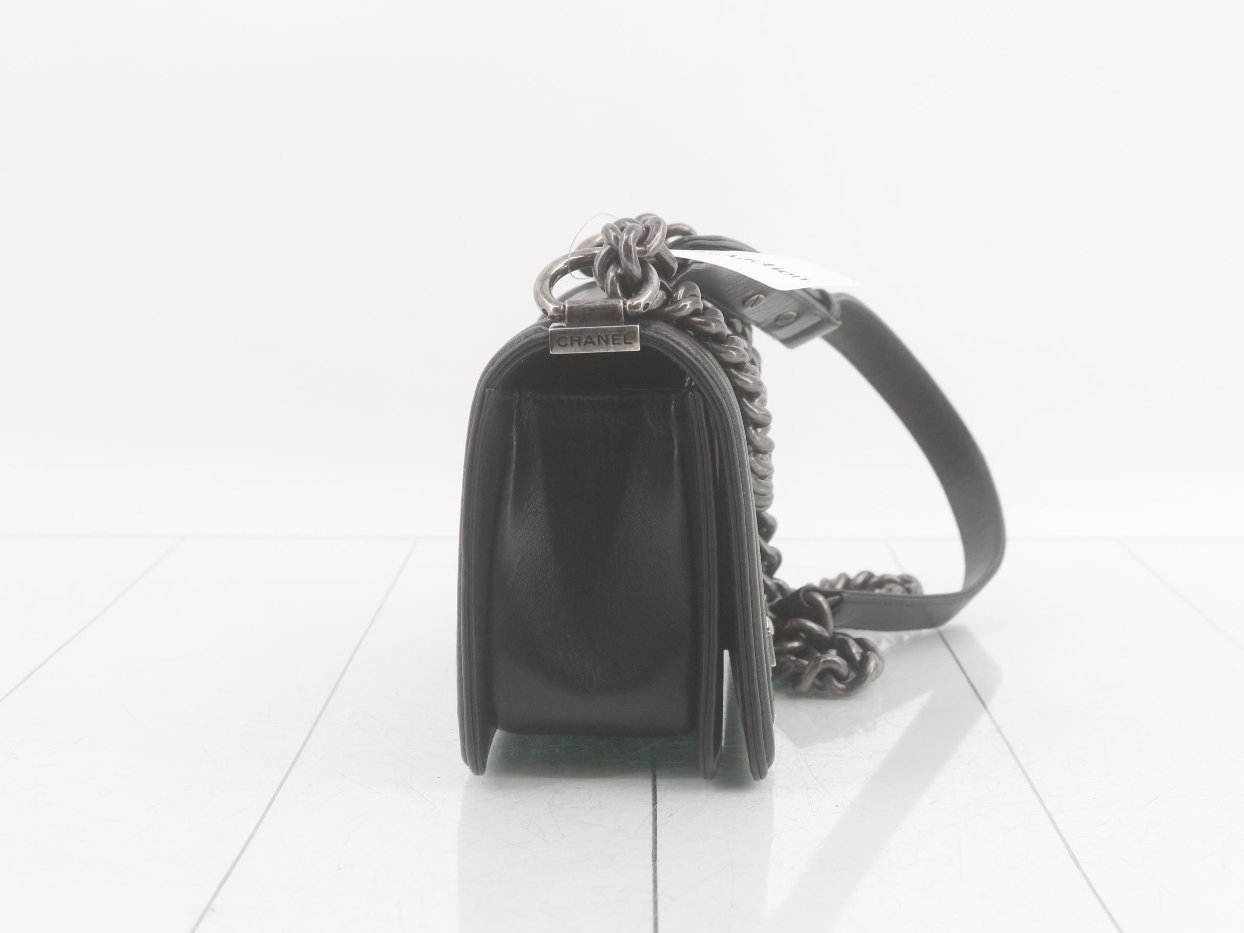 Boy Chanel Lambskin Chain Shoulder Bag, Black — view 4