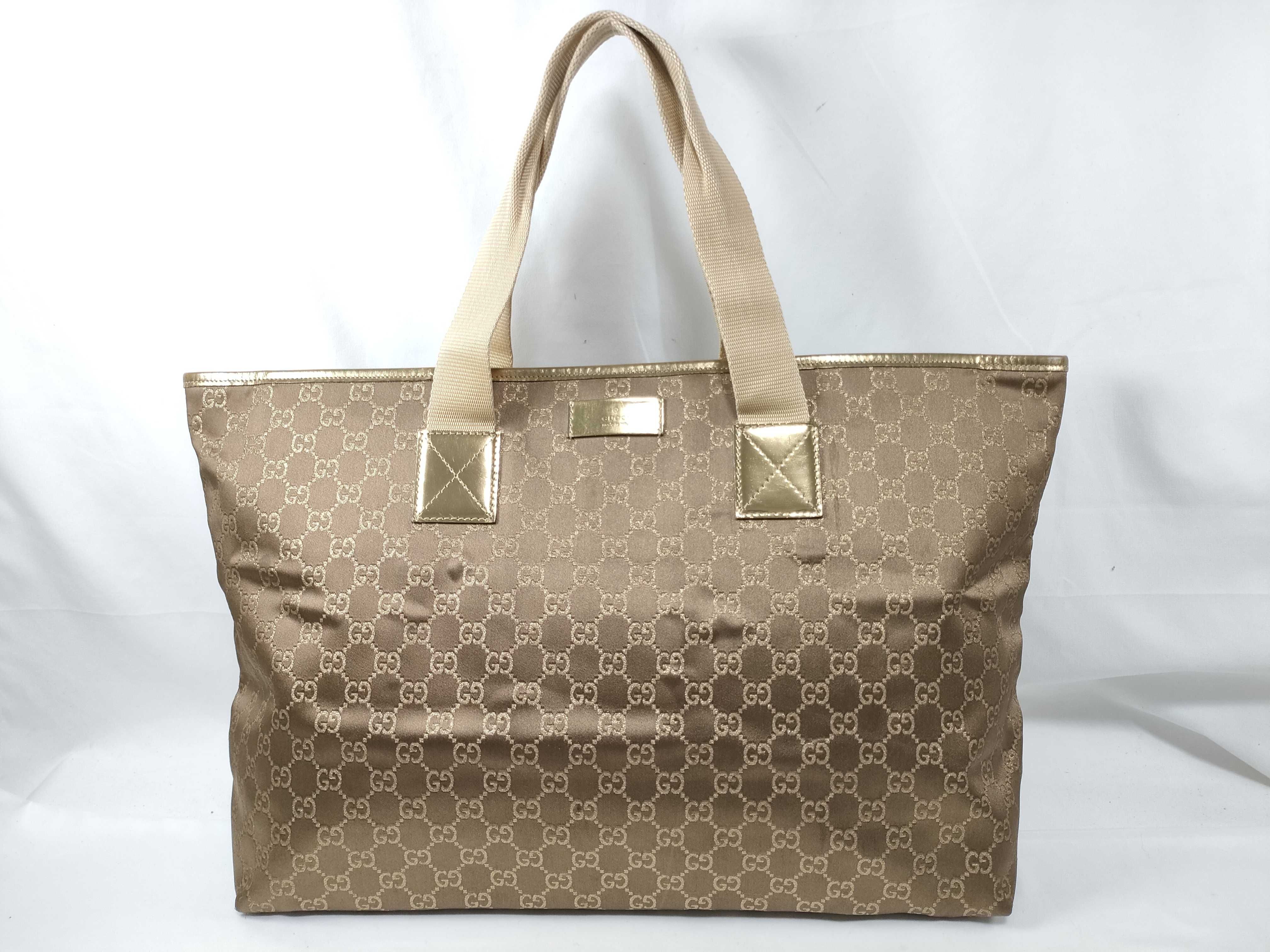 GG pattern satin tote bag, brown and gold tote bag