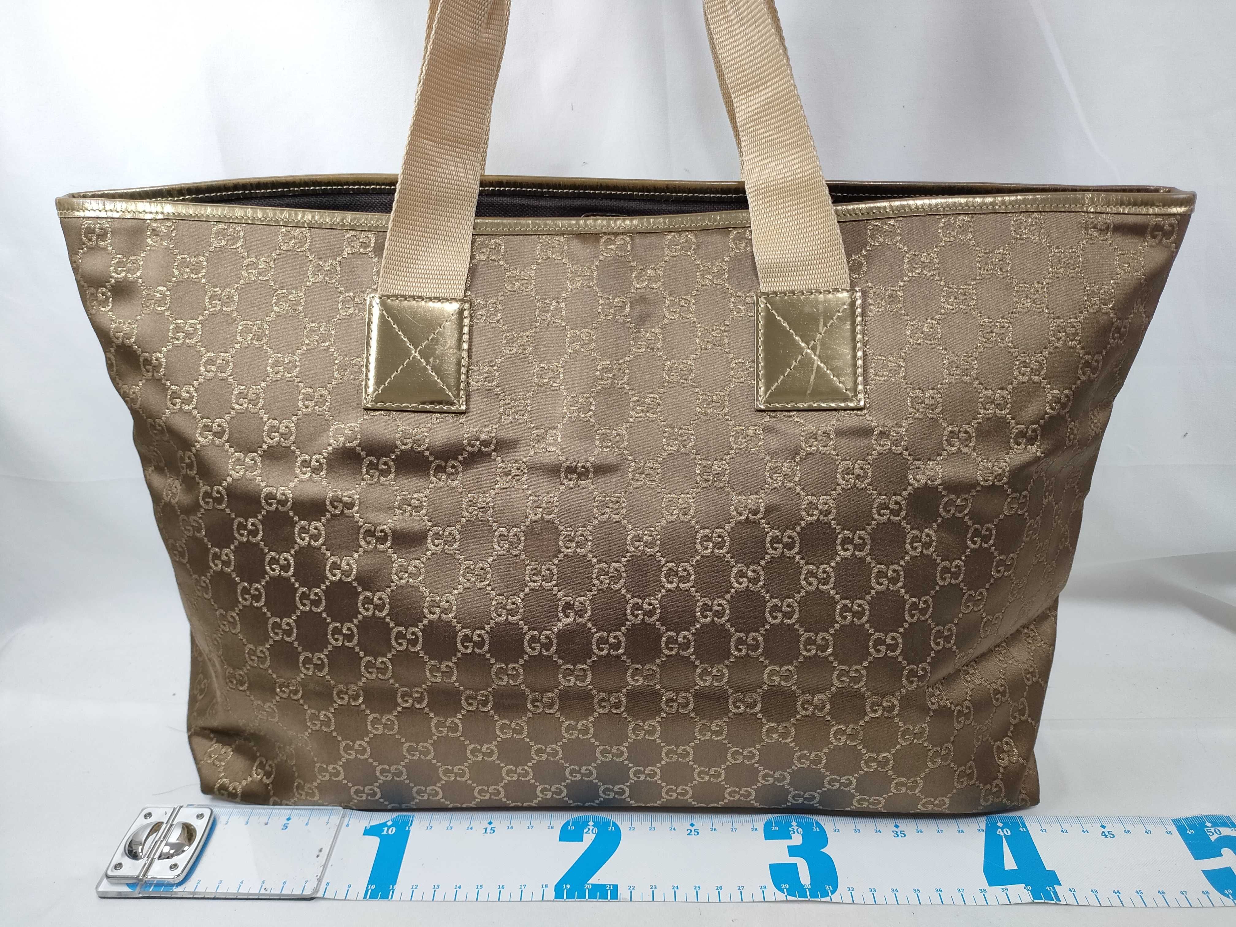 GG pattern satin tote bag, brown and gold tote bag — view 2