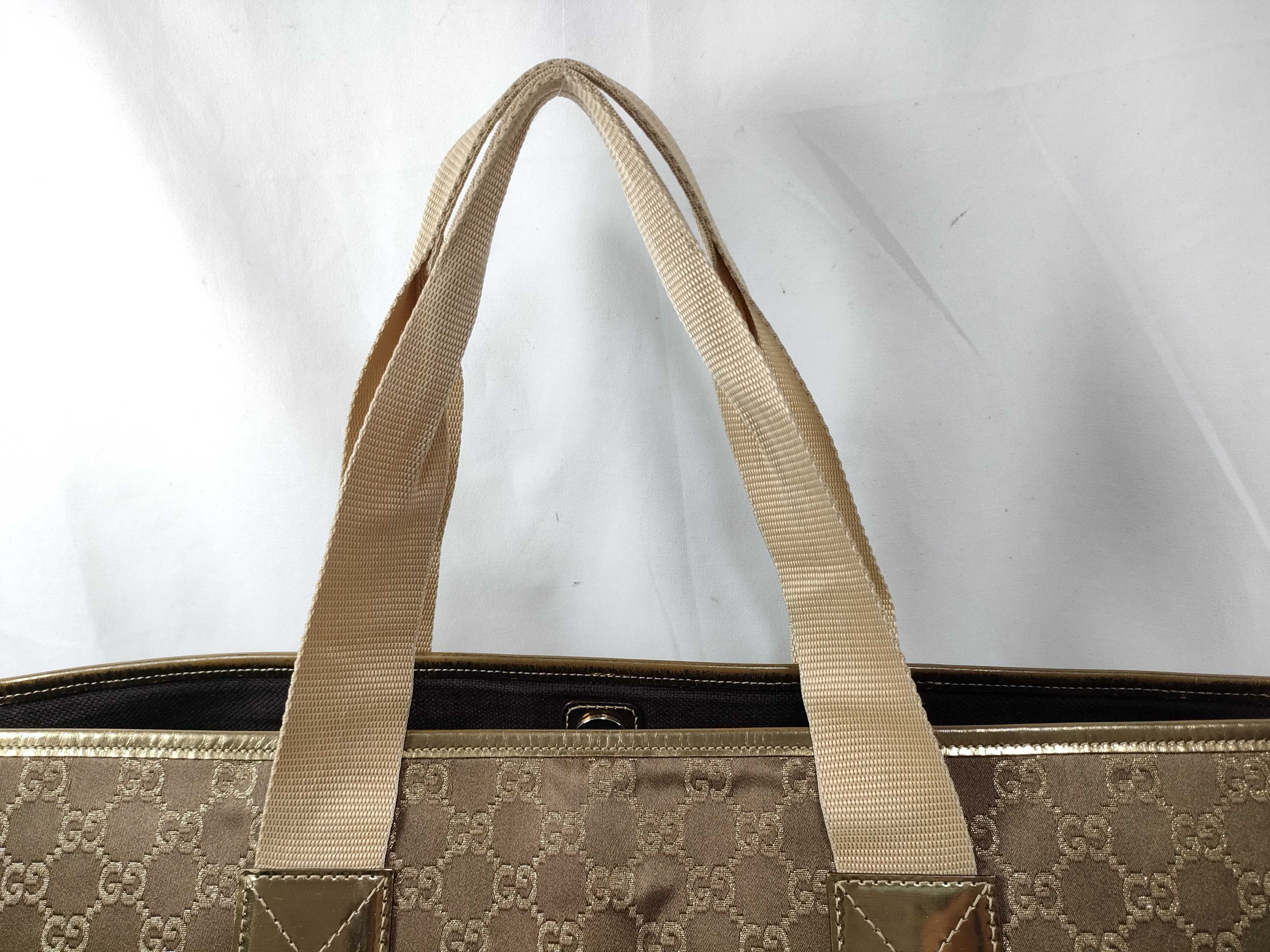GG pattern satin tote bag, brown and gold tote bag — view 3