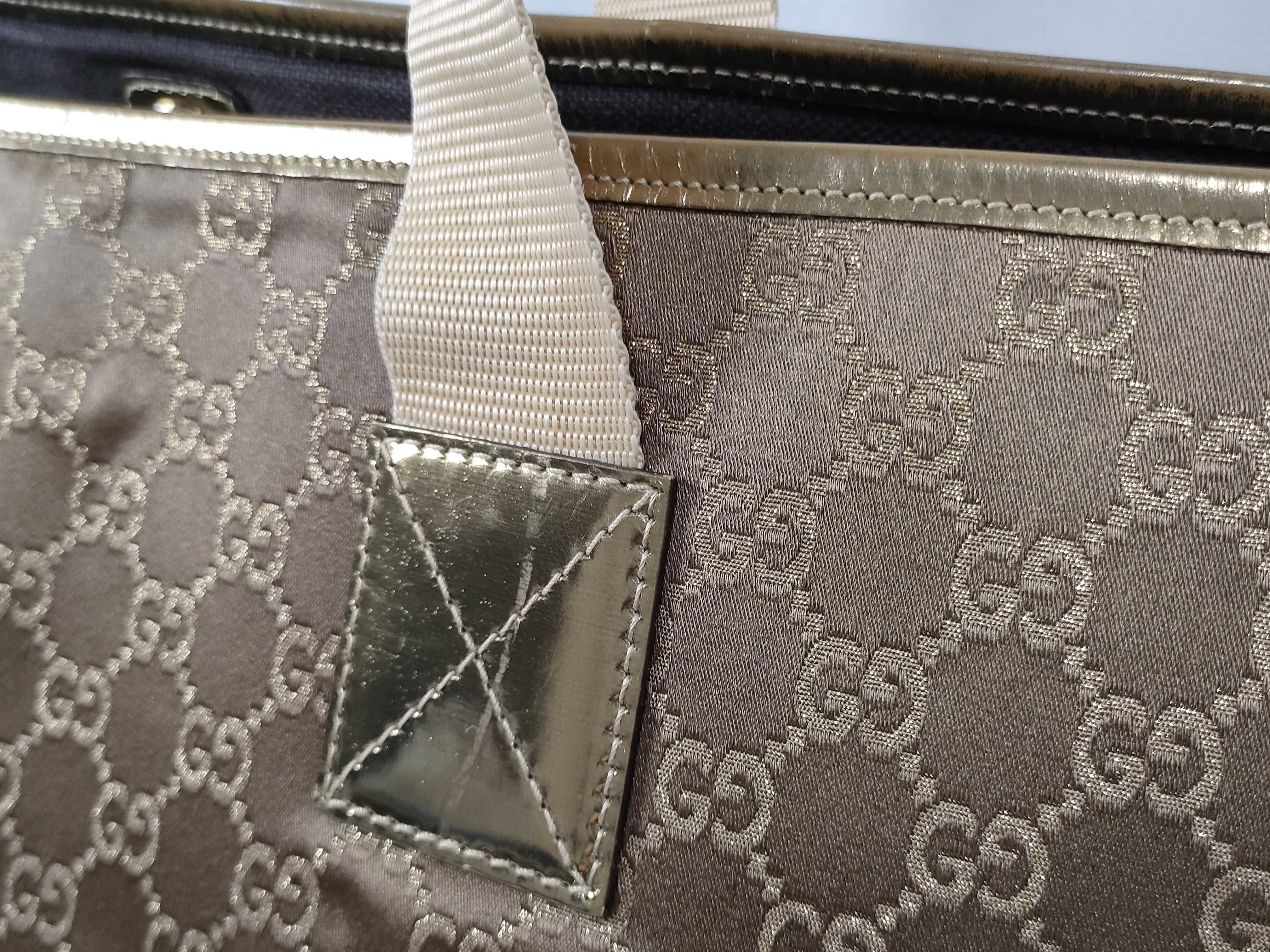 GG pattern satin tote bag, brown and gold tote bag — view 4