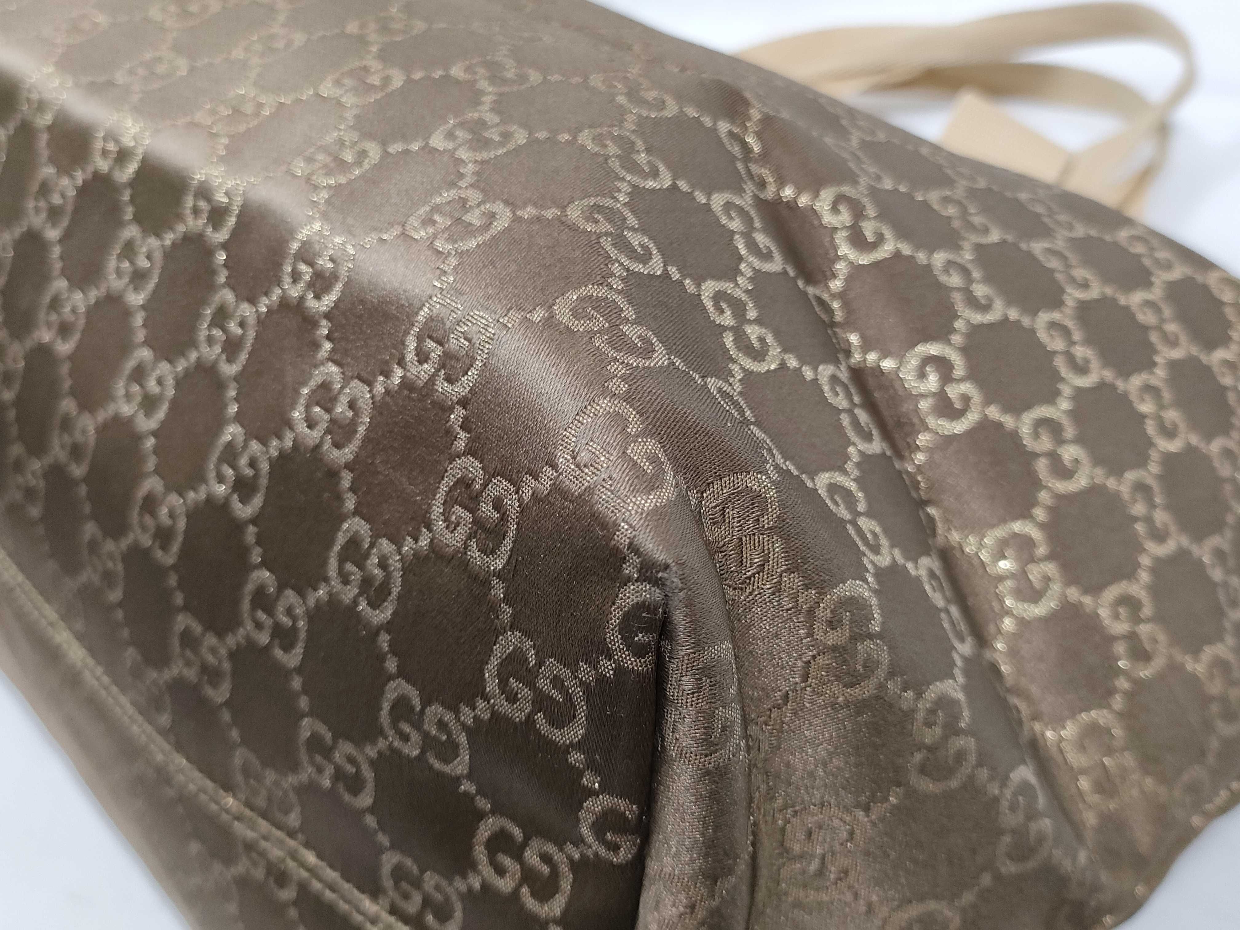 GG pattern satin tote bag, brown and gold tote bag — view 7