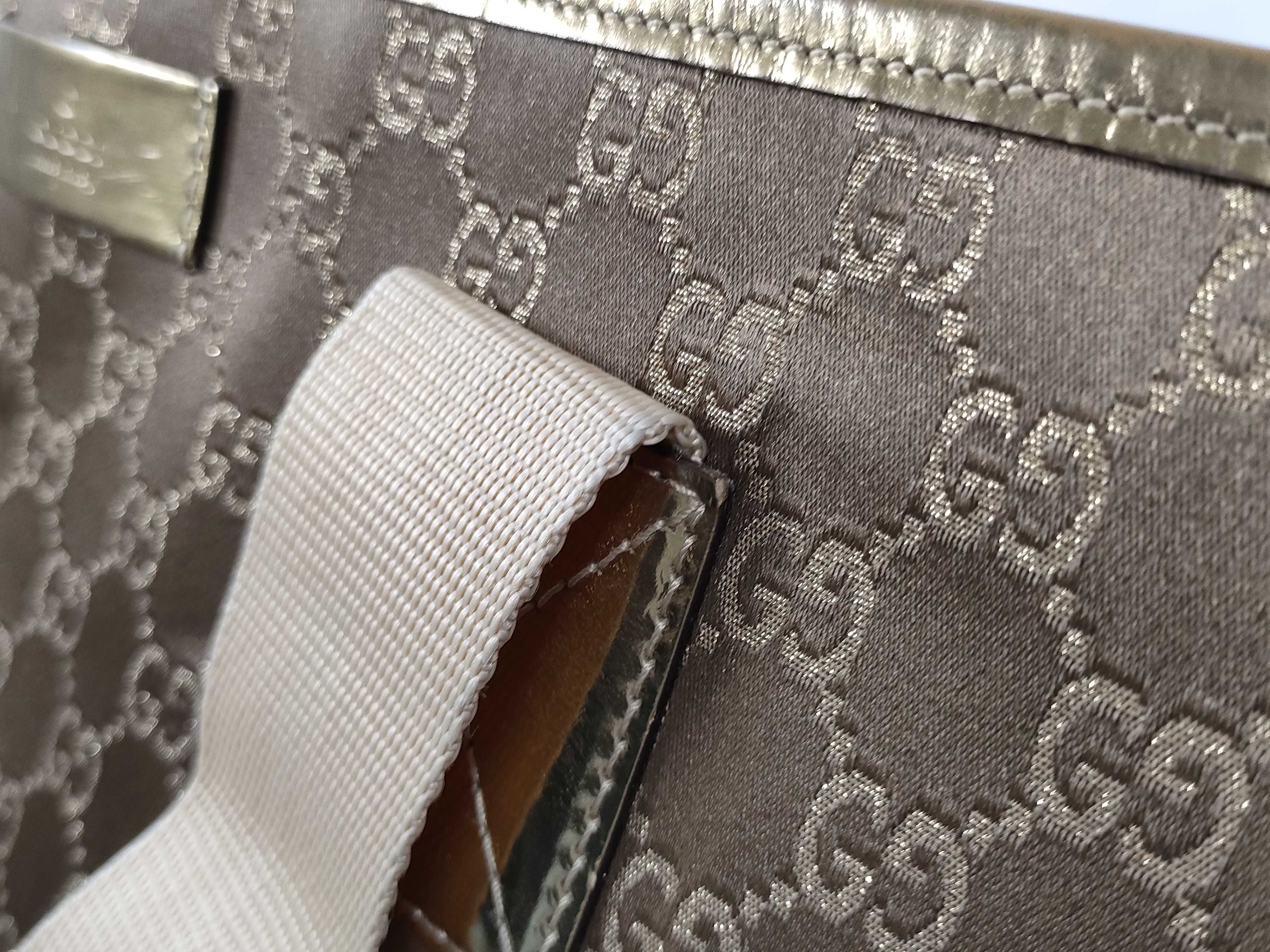 GG pattern satin tote bag, brown and gold tote bag — view 9