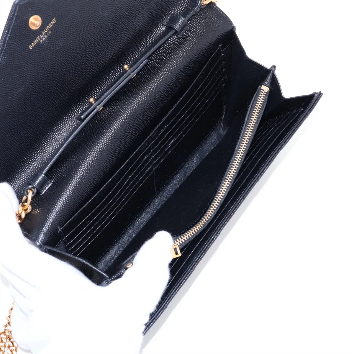 Cassandra Leather Chain Wallet, Black, 377828 — view 6