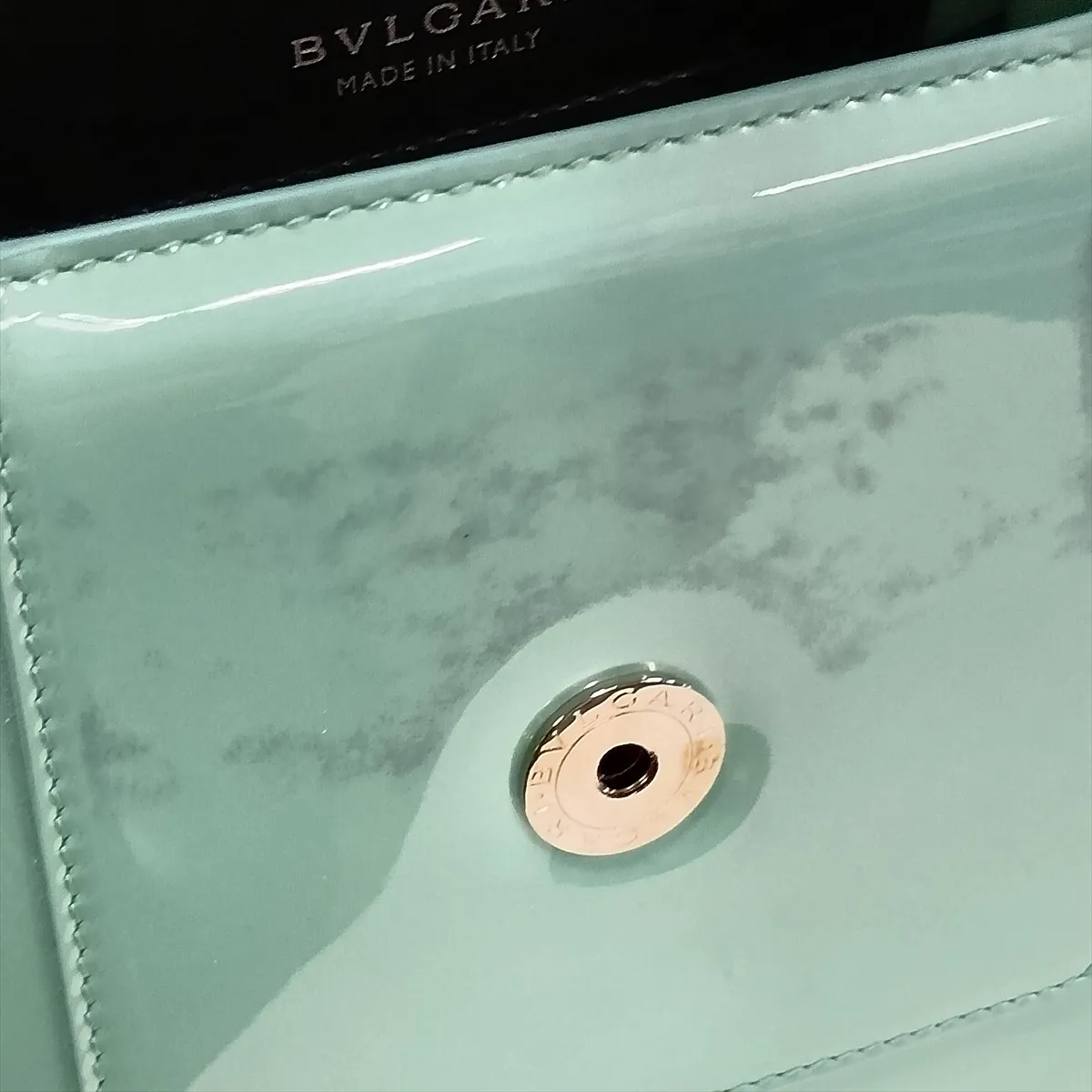 Serpenti Forever Patent Leather 2-Way Handbag, Green, with Mirror — view 13