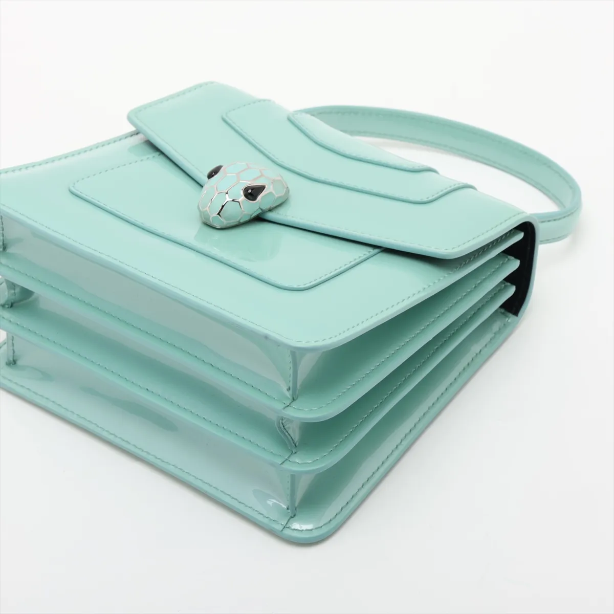 Serpenti Forever Patent Leather 2-Way Handbag, Green, with Mirror — view 3