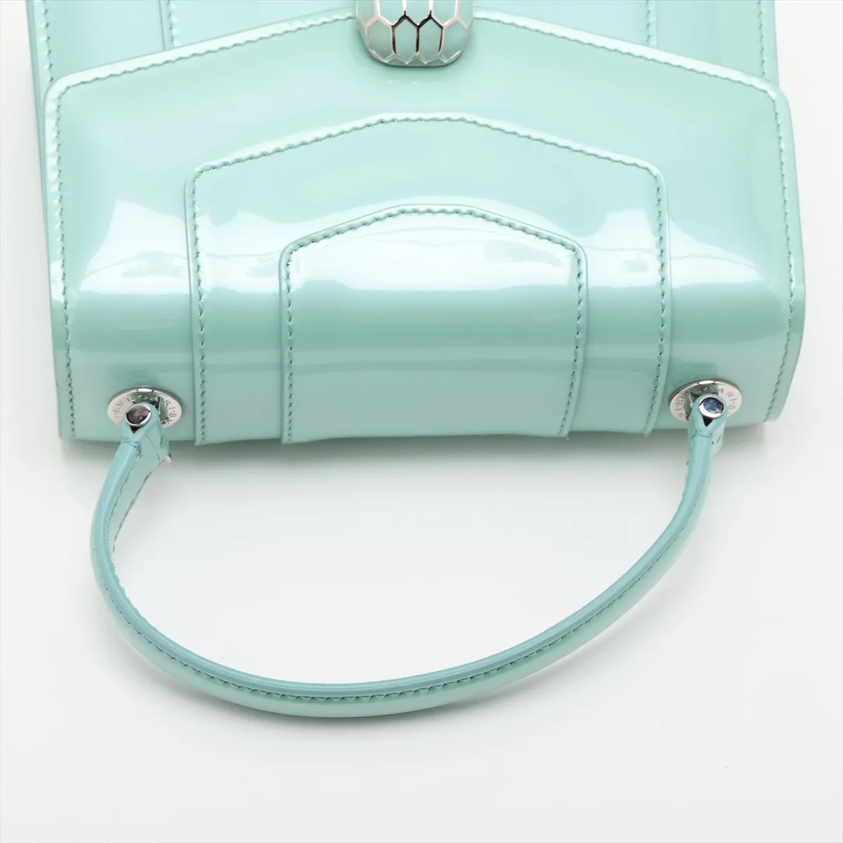 Serpenti Forever Patent Leather 2-Way Handbag, Green, with Mirror — view 5