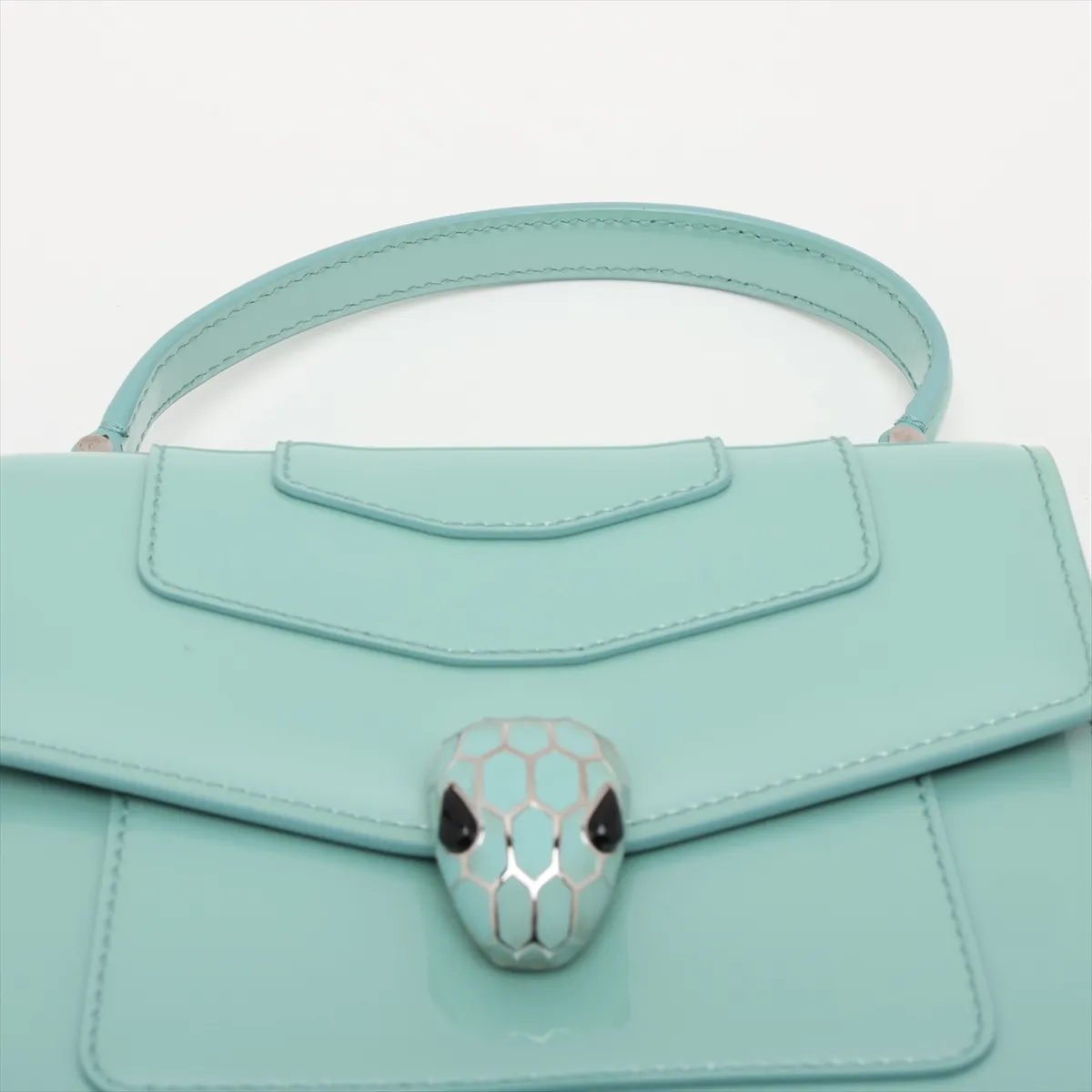 Serpenti Forever Patent Leather 2-Way Handbag, Green, with Mirror — view 6