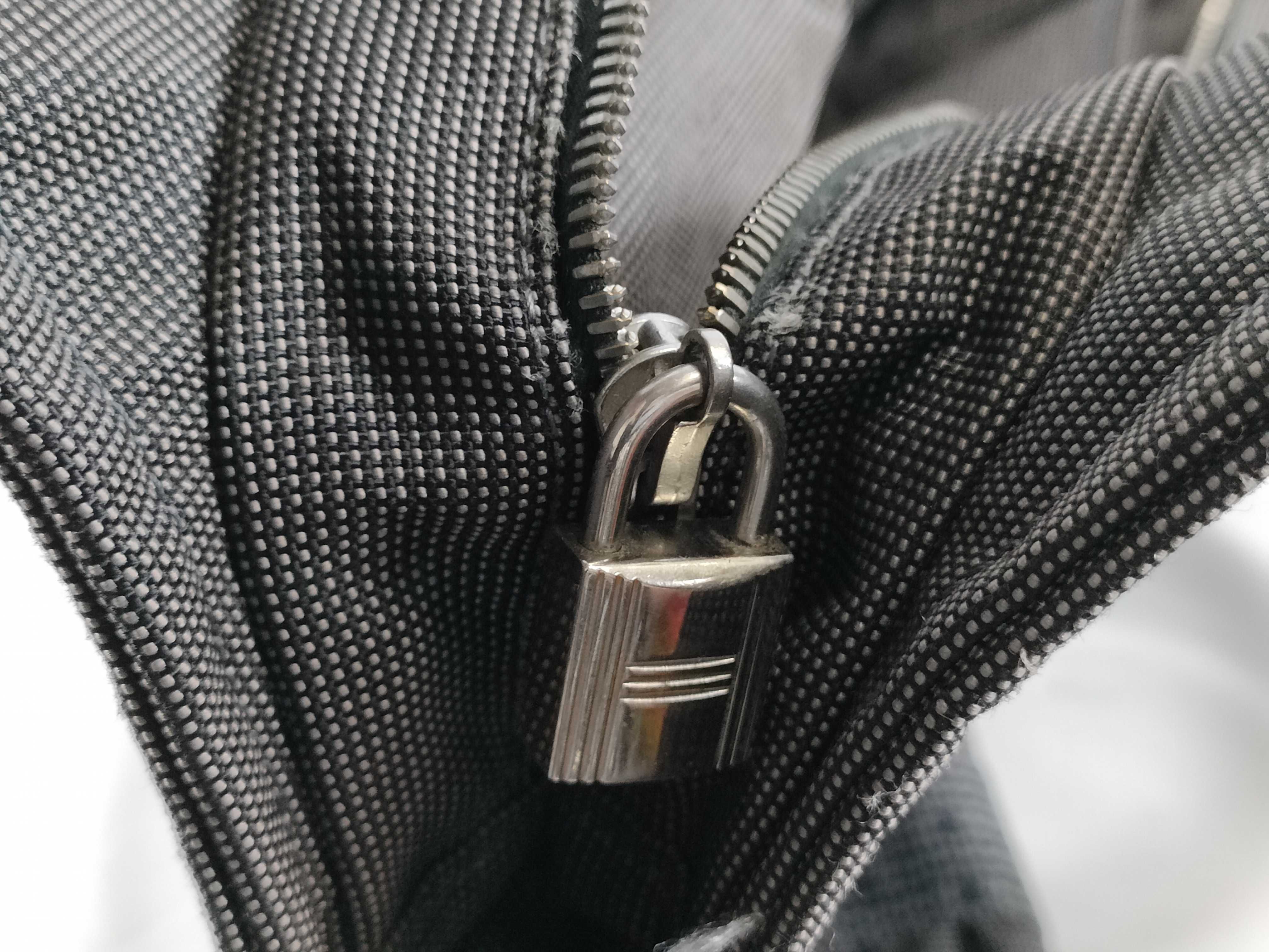 Herline MM Canvas Tote Bag in Grey with Silver Hardware and Padlock — view 15