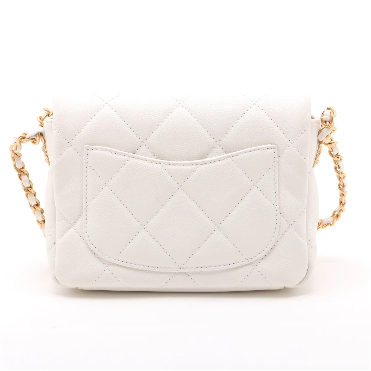 Matelasse caviar skin chain shoulder bag white gold hardware E07JLC09 random plate — view 2