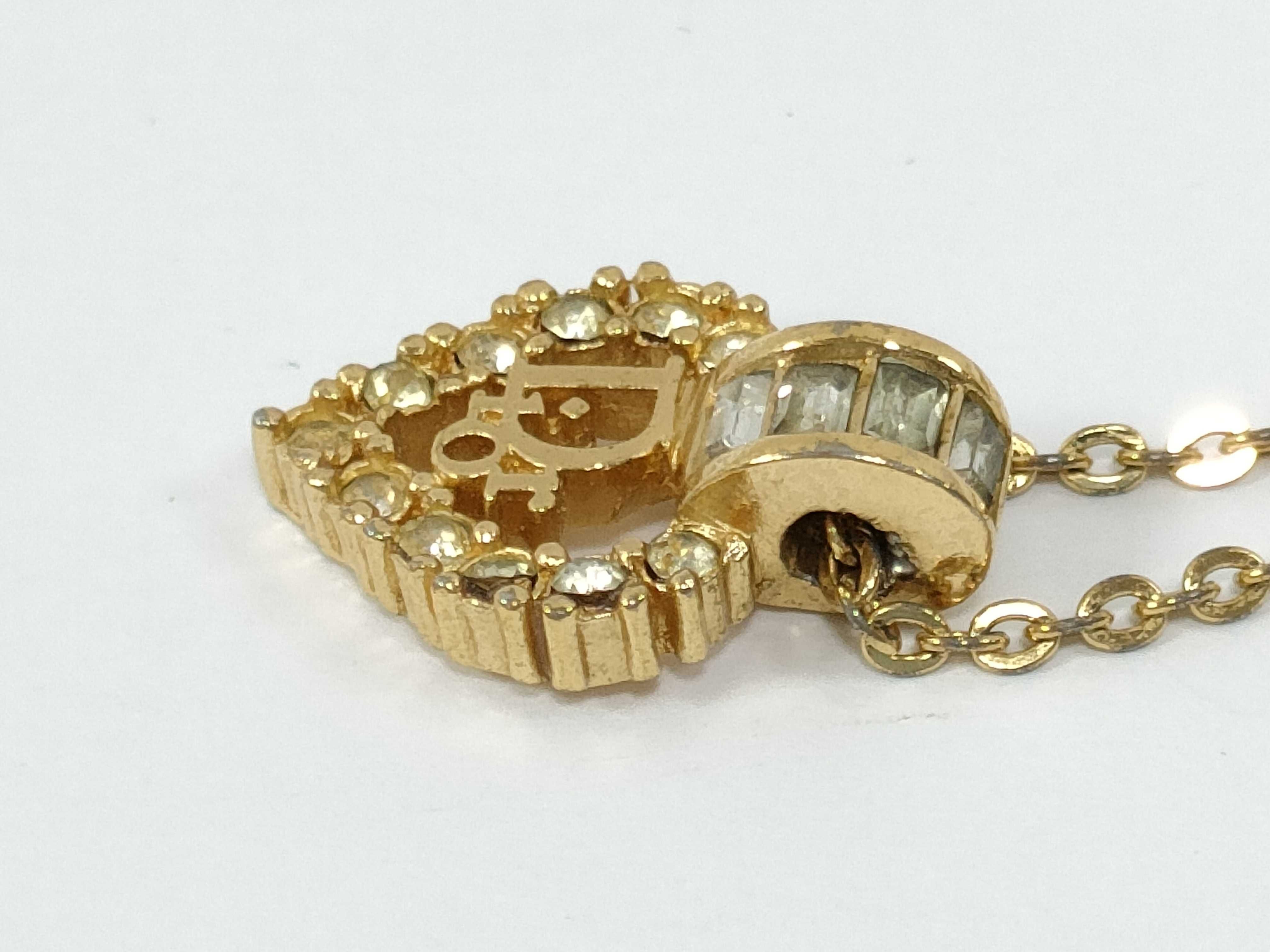 Heart Logo Rhinestone Gold Necklace — view 3
