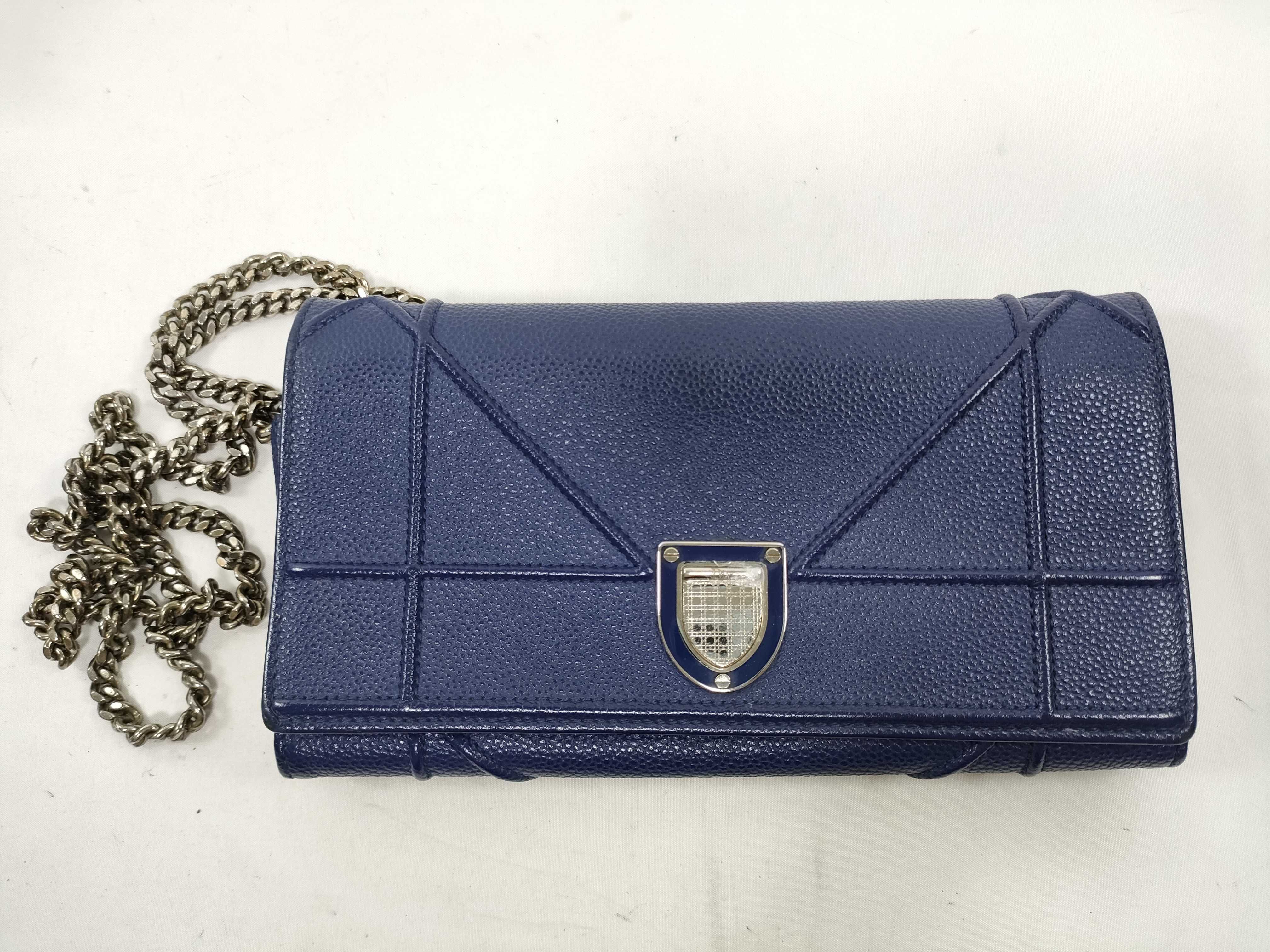 SG-Christian Diorama Leather Chain Wallet Blue Diorama Shoulder Bag