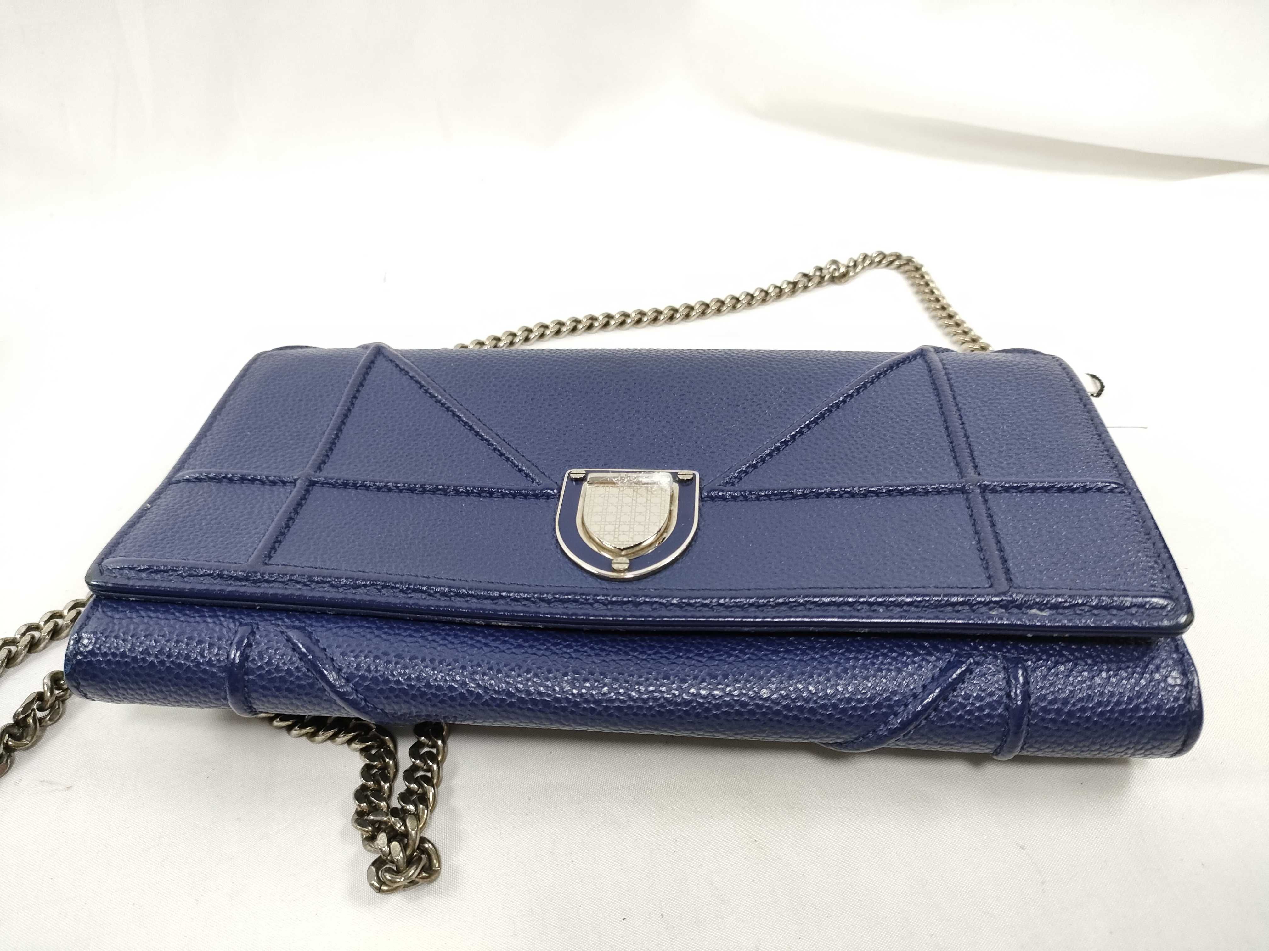 SG-Christian Diorama Leather Chain Wallet Blue Diorama Shoulder Bag — view 5