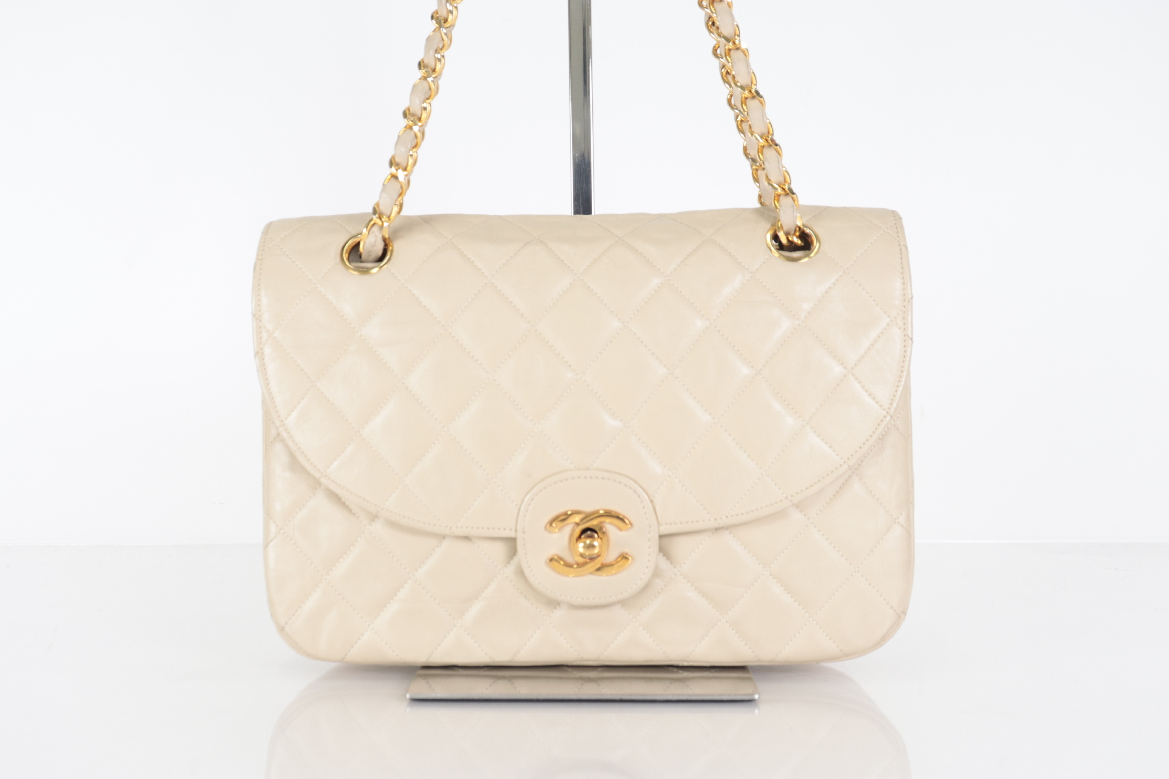 Matelassé Lambskin Round Flap Chain Shoulder Bag, Beige, Series 4 (Shoulder Bag) — view 2