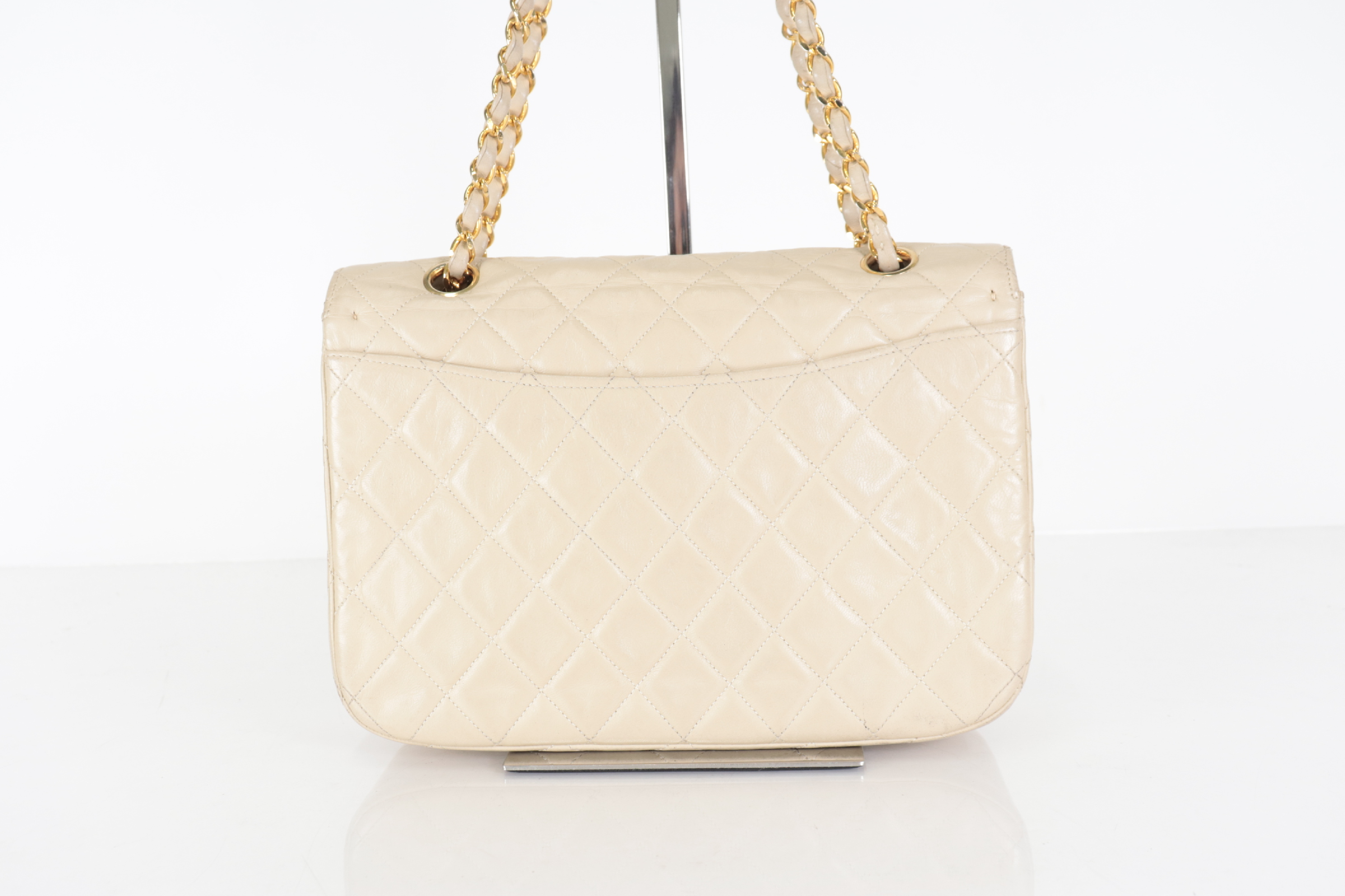 Matelassé Lambskin Round Flap Chain Shoulder Bag, Beige, Series 4 (Shoulder Bag) — view 3