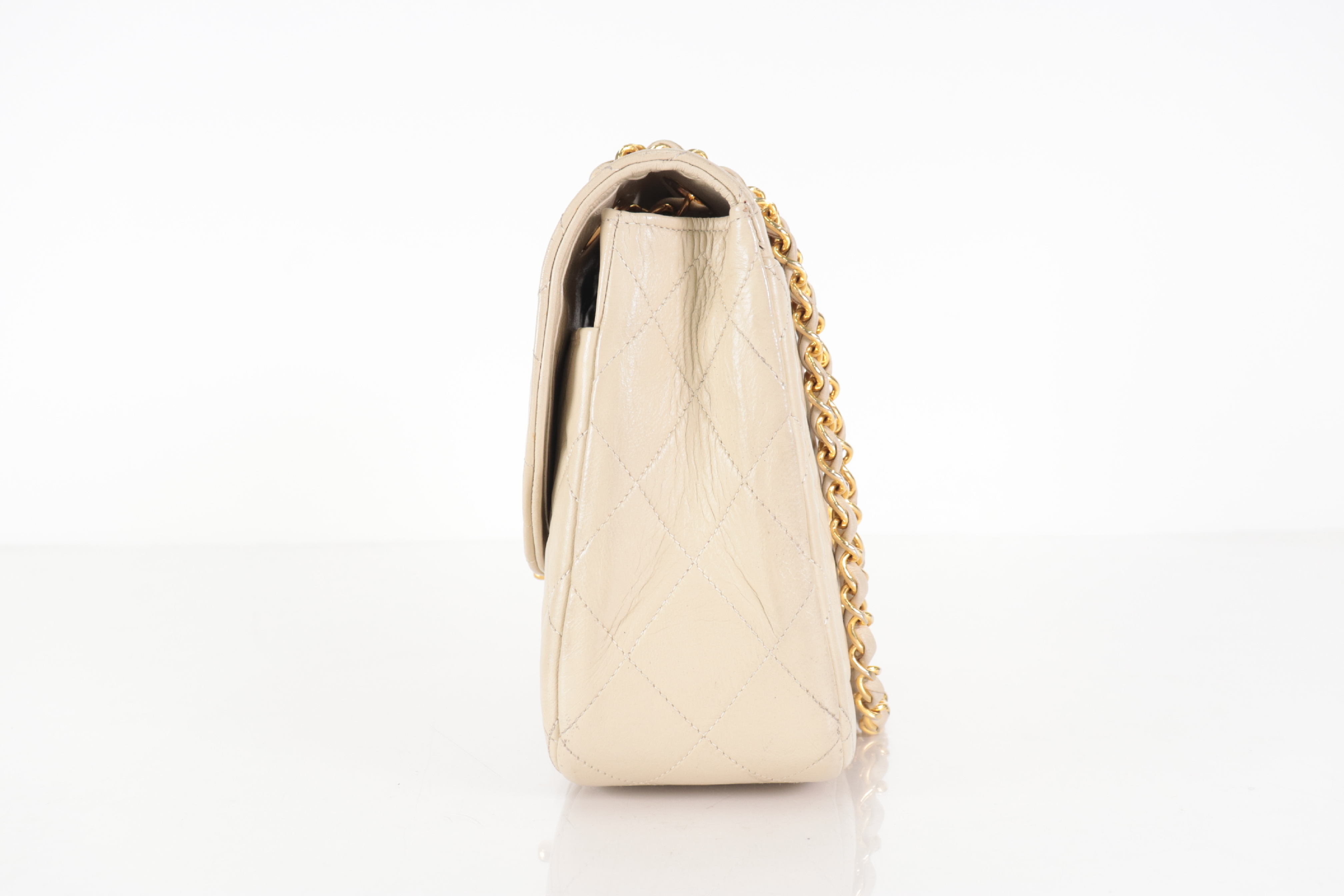Matelassé Lambskin Round Flap Chain Shoulder Bag, Beige, Series 4 (Shoulder Bag) — view 5