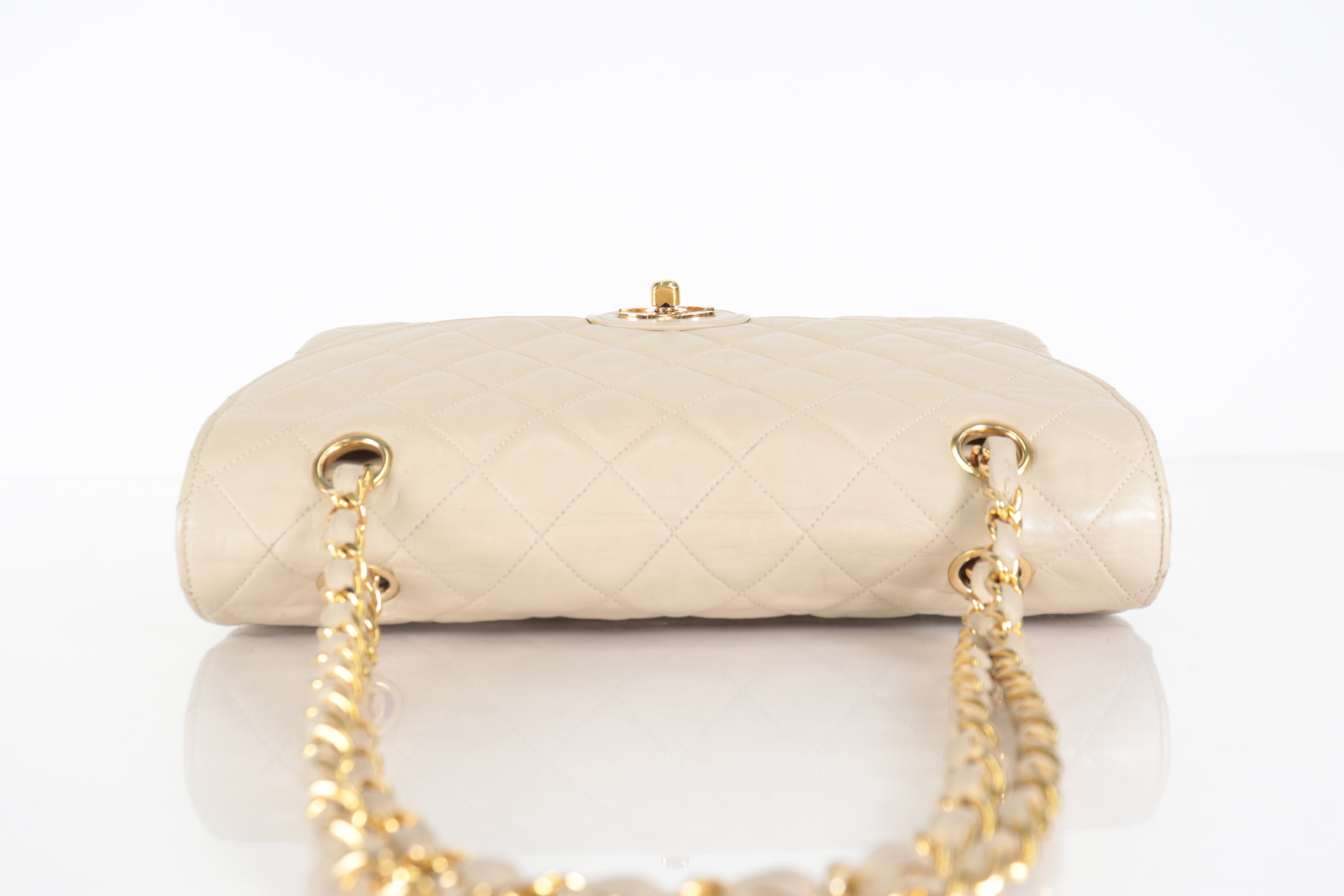 Matelassé Lambskin Round Flap Chain Shoulder Bag, Beige, Series 4 (Shoulder Bag) — view 6