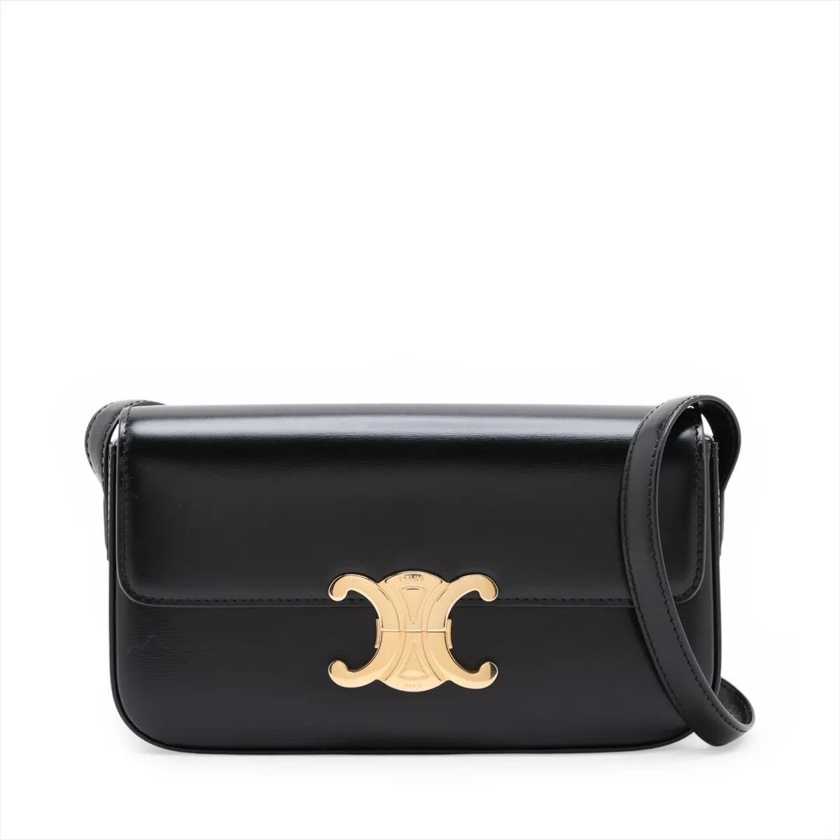 Triomphe Claude Leather Shoulder Bag, Black