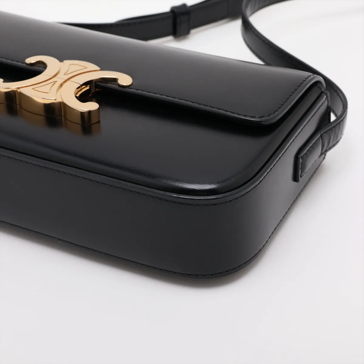 Triomphe Claude Leather Shoulder Bag, Black — view 3