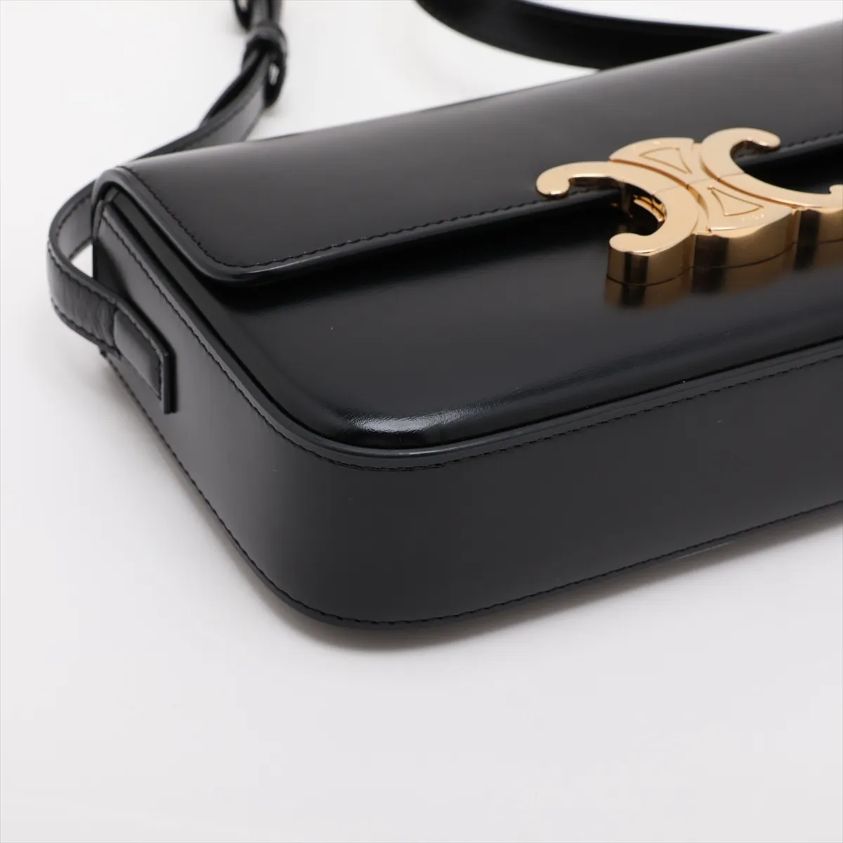 Triomphe Claude Leather Shoulder Bag, Black — view 4