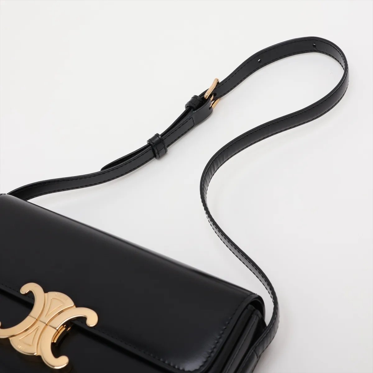 Triomphe Claude Leather Shoulder Bag, Black — view 5