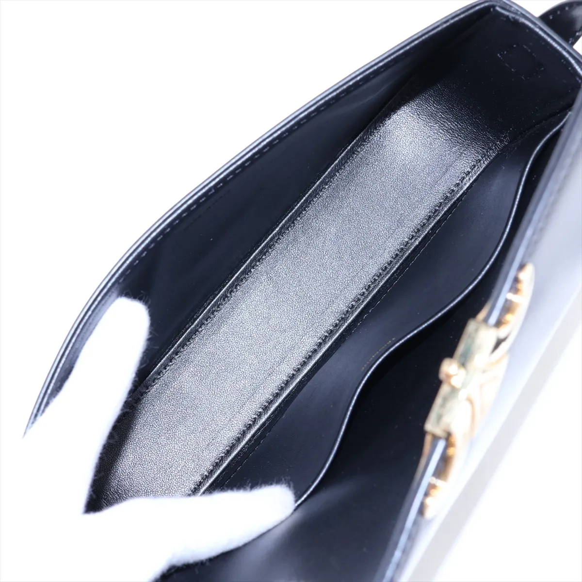 Triomphe Claude Leather Shoulder Bag, Black — view 6