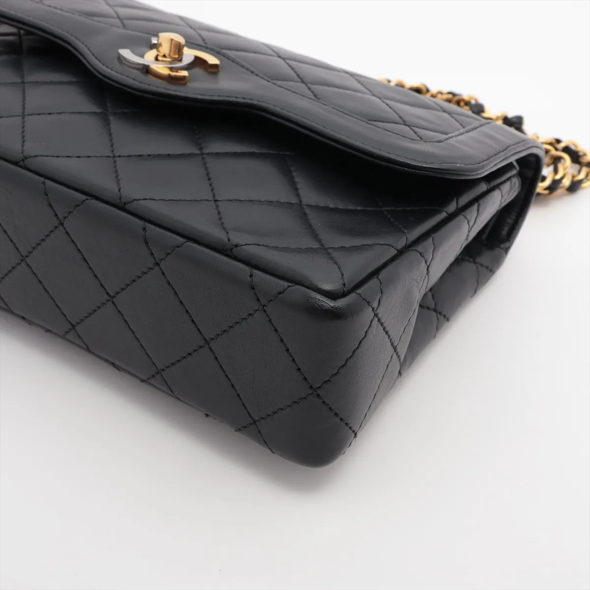 Matelasse Lambskin Double Flap Double Chain Bag Paris Limited Black Gold Hardware 411811 Series 0 — view 3
