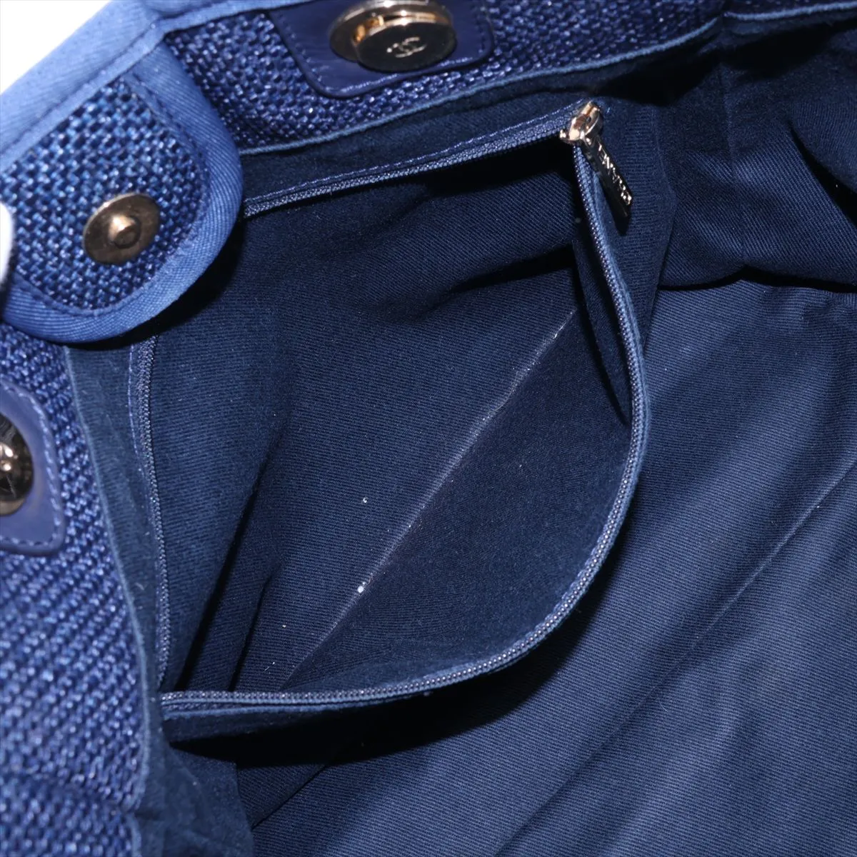 Deauville MM Raffia x Lambskin Chain Tote Bag, Navy, Gold Hardware, 26911032, Serial Number 26 — view 8
