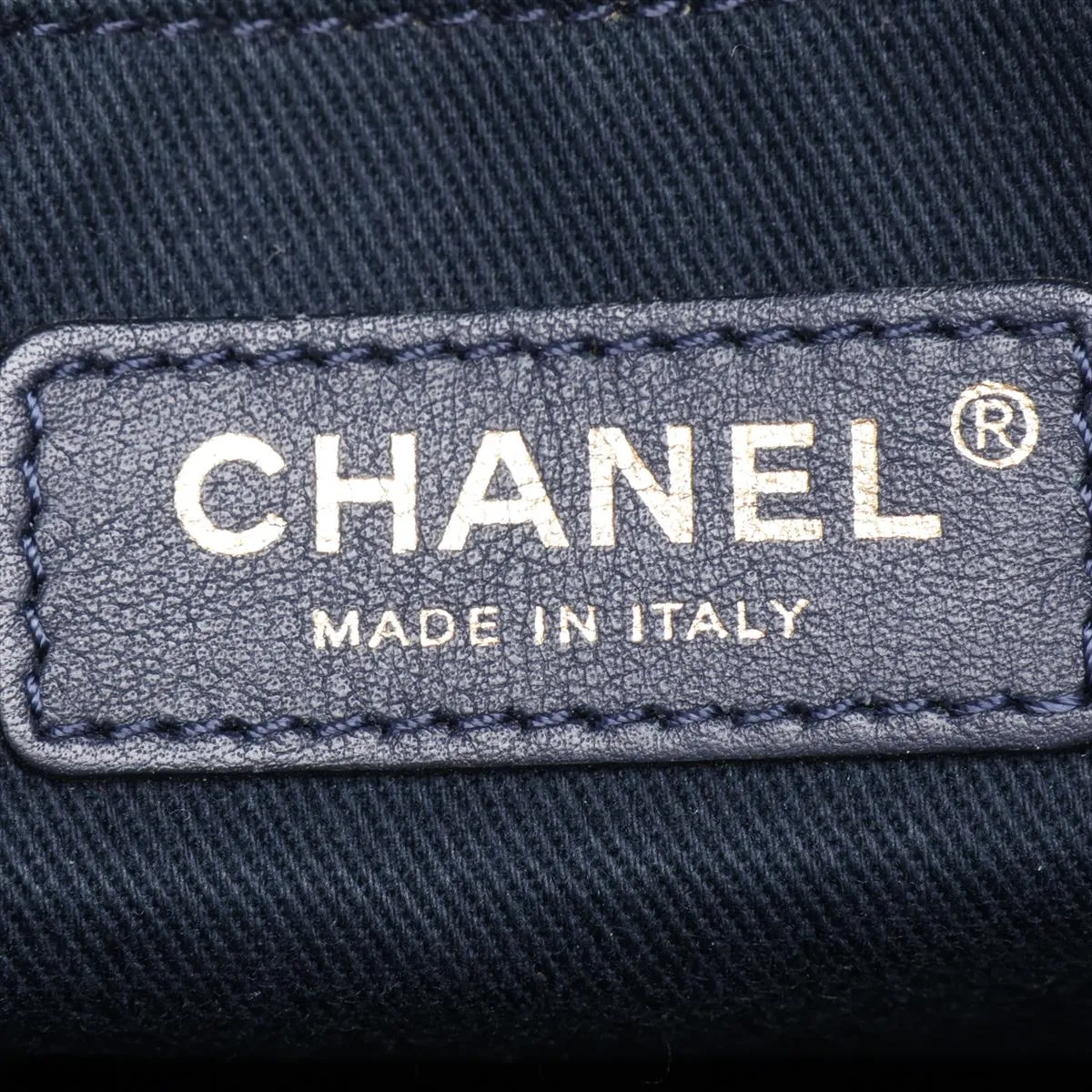 Deauville MM Raffia x Lambskin Chain Tote Bag, Navy, Gold Hardware, 26911032, Serial Number 26 — view 10