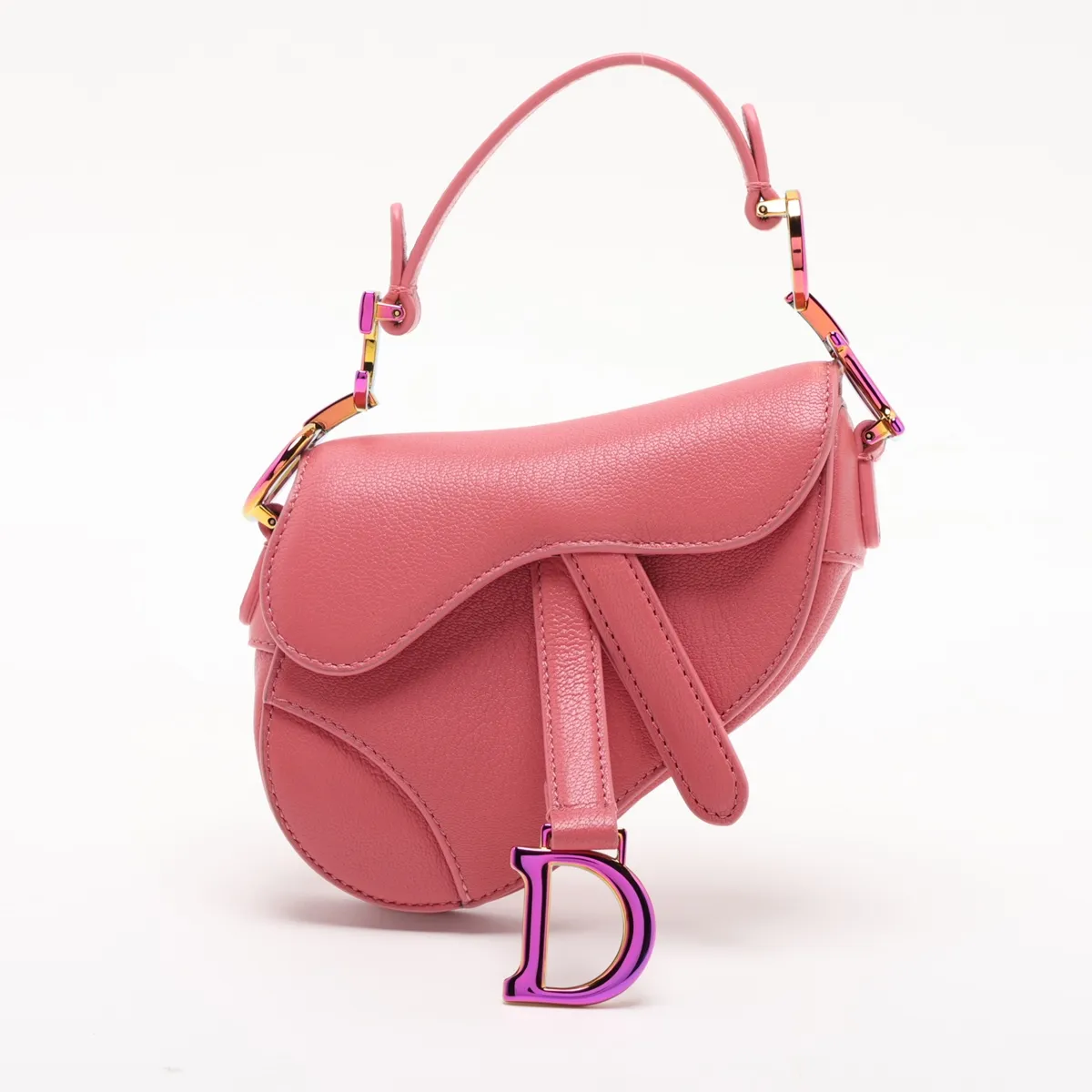 Saddle Bag Leather Handbag Pink