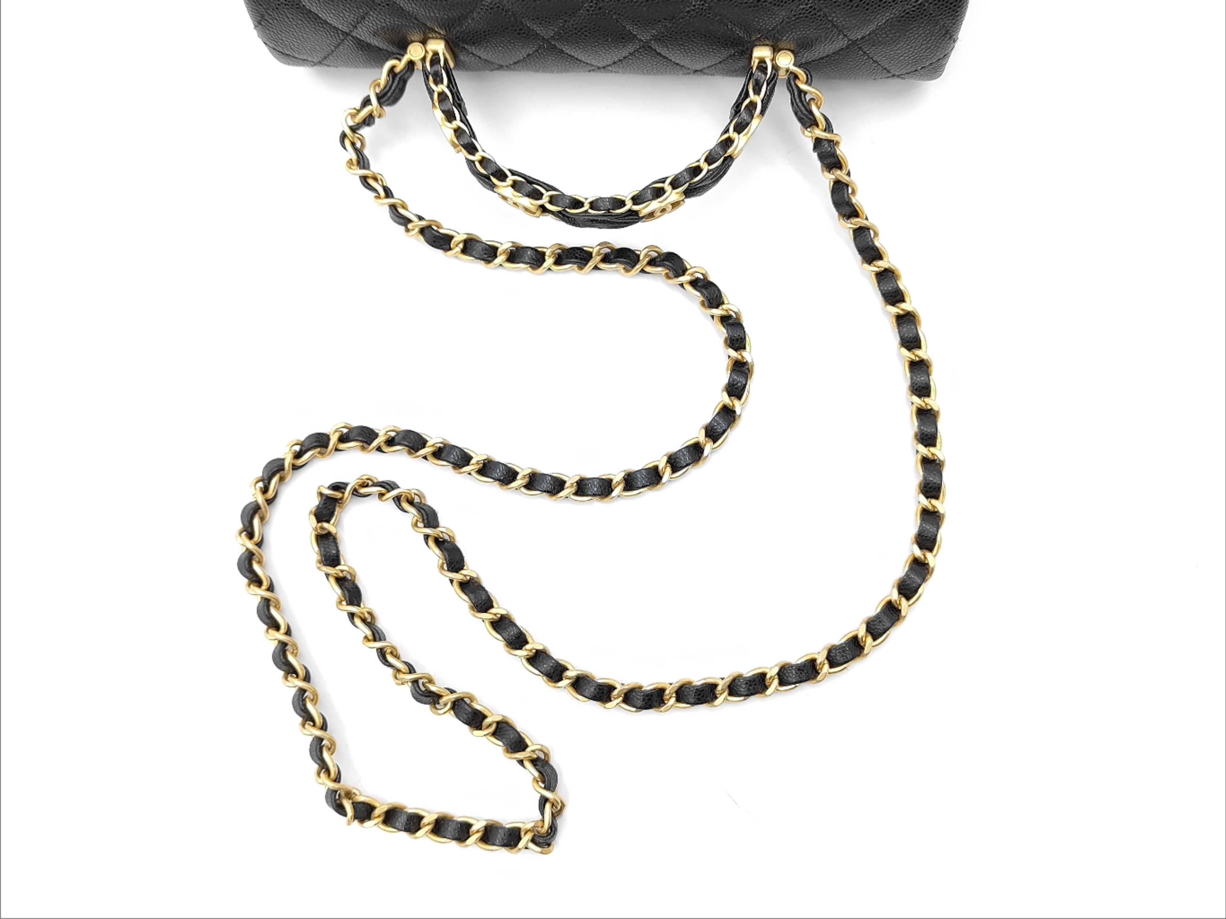 Caviar Skin Top Handle Shoulder Bag AS5702 Black with Gold Hardware — view 3