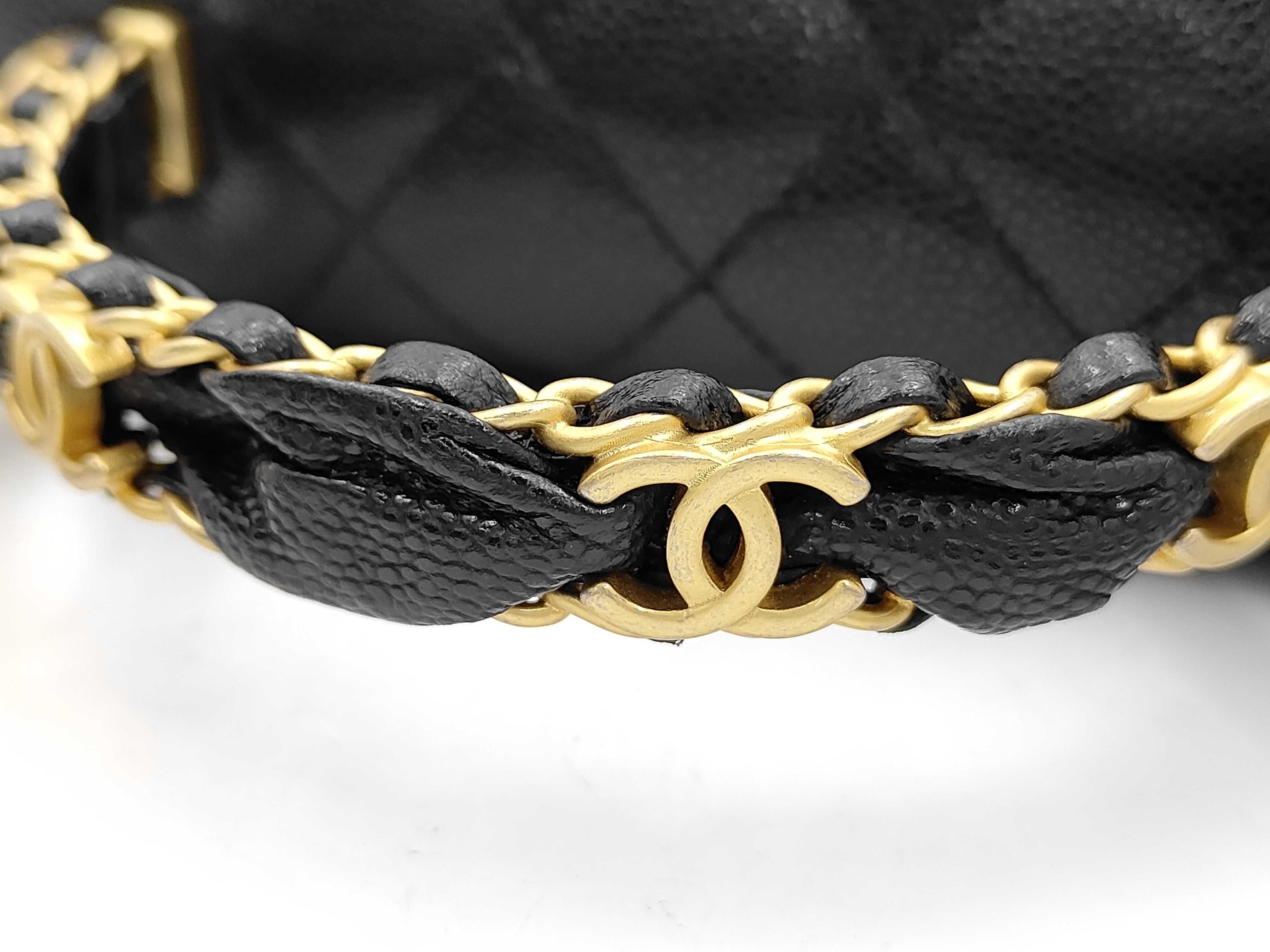 Caviar Skin Top Handle Shoulder Bag AS5702 Black with Gold Hardware — view 5