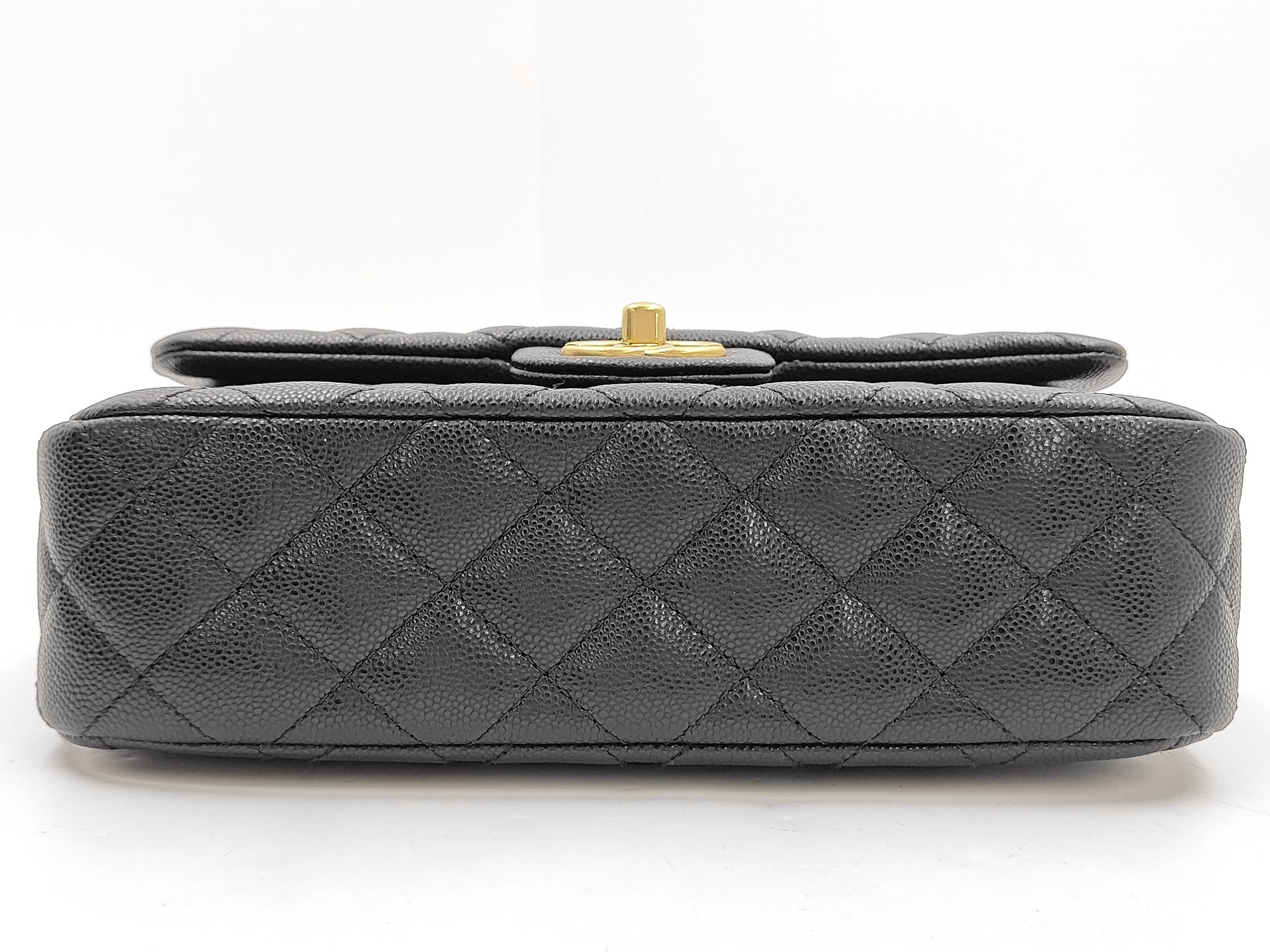 Caviar Skin Top Handle Shoulder Bag AS5702 Black with Gold Hardware — view 6