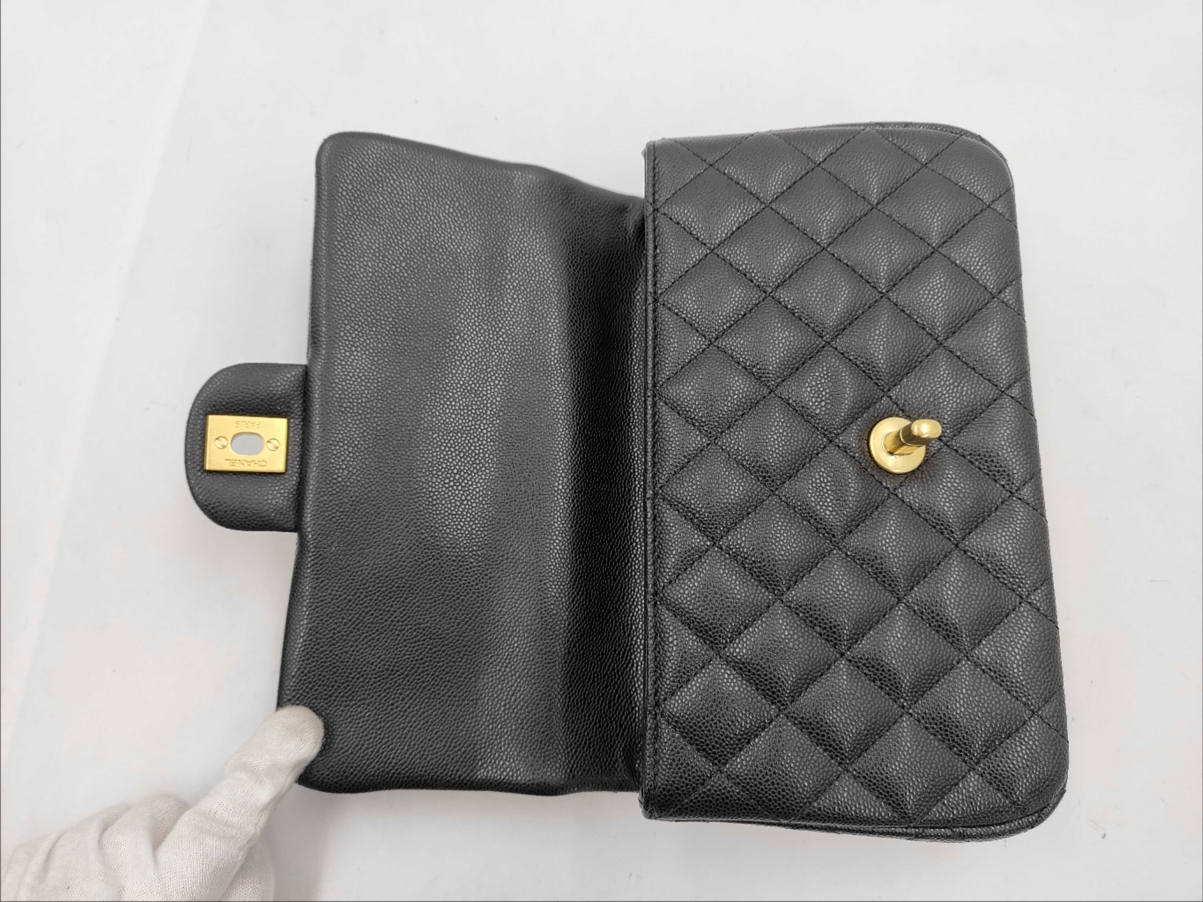 Caviar Skin Top Handle Shoulder Bag AS5702 Black with Gold Hardware — view 7
