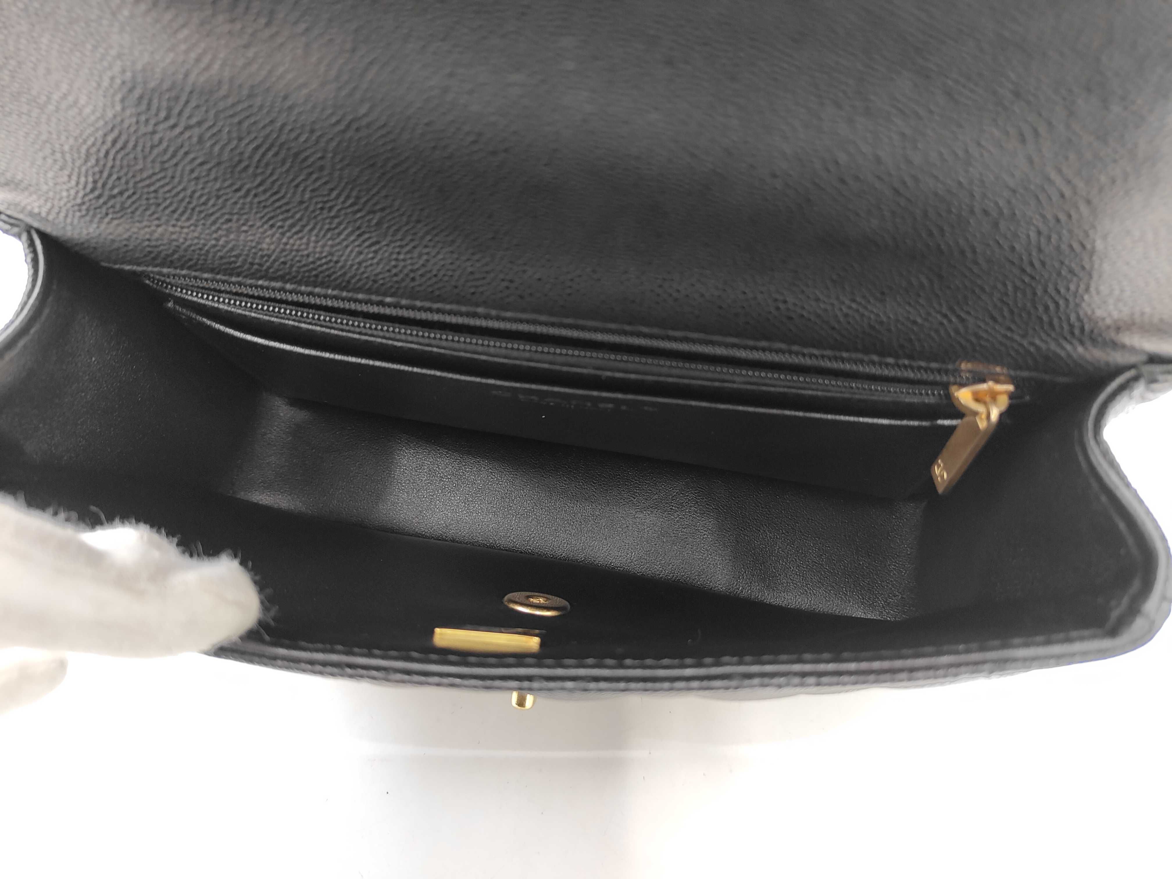 Caviar Skin Top Handle Shoulder Bag AS5702 Black with Gold Hardware — view 10