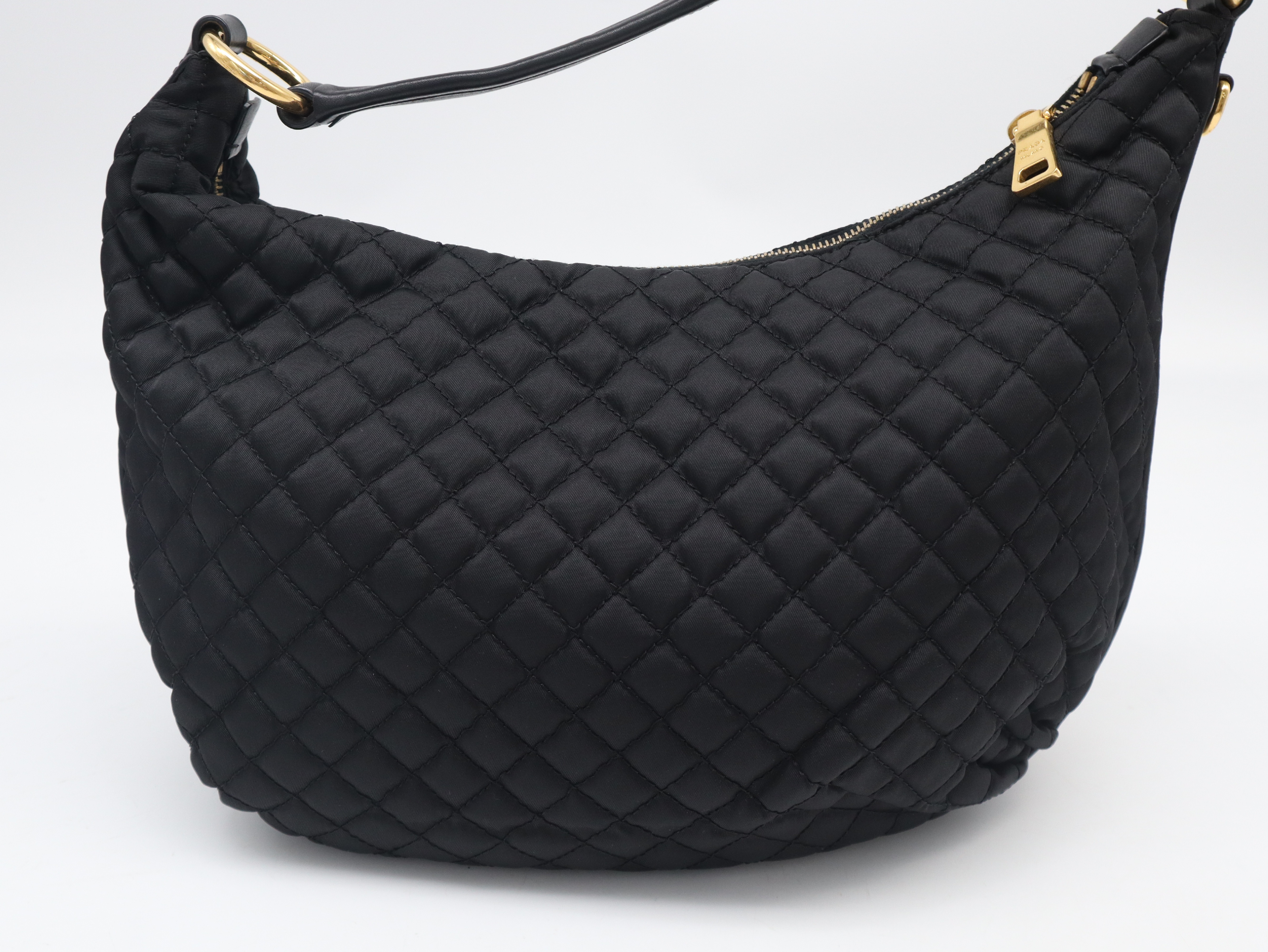 WS30688 Nylon x Leather Shoulder Bag, Quilted, Black Shoulder Bag — view 2