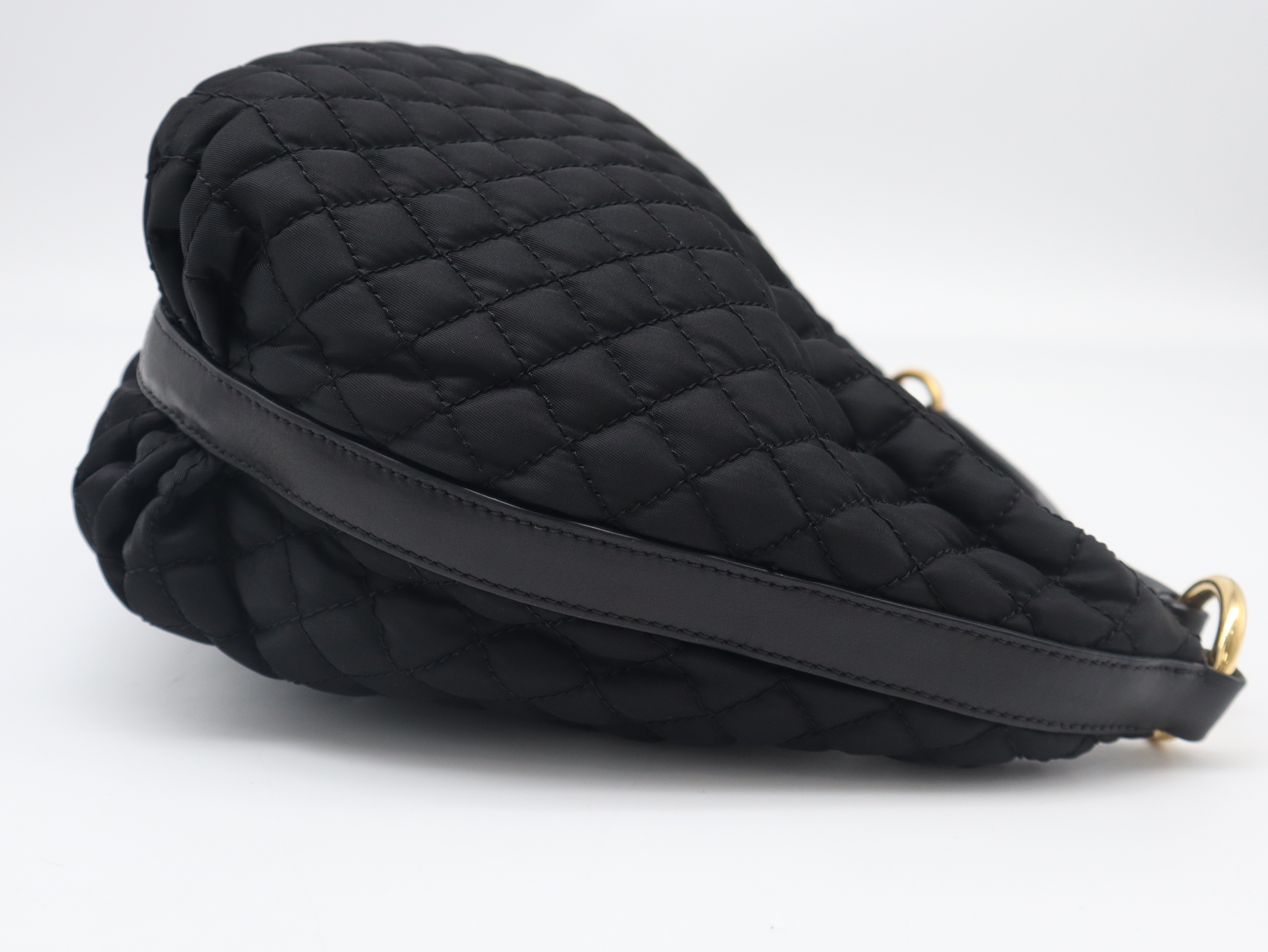 WS30688 Nylon x Leather Shoulder Bag, Quilted, Black Shoulder Bag — view 4