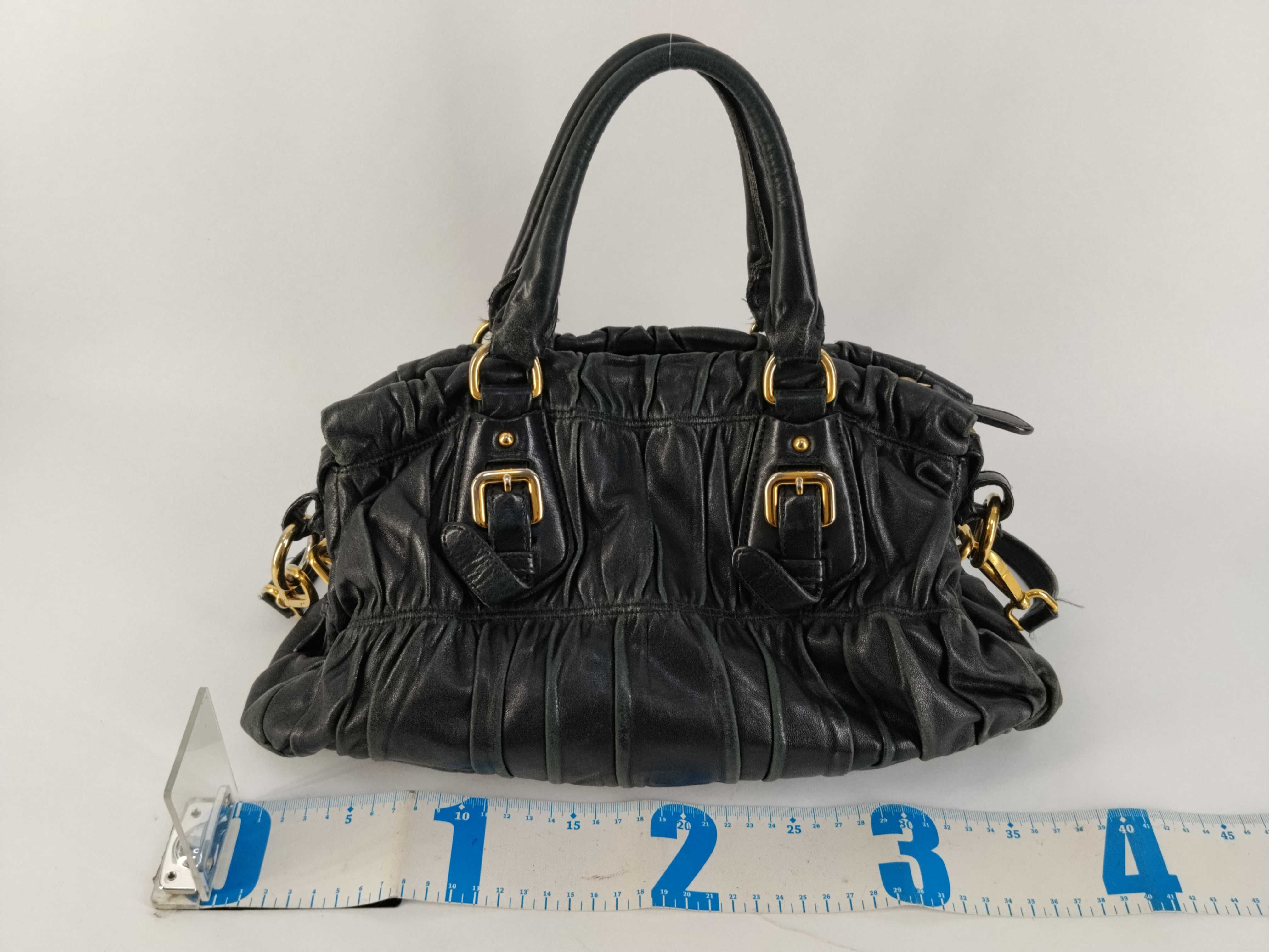 2-way bag with long strap, Nappa Gaufre gathered black handbag — view 2
