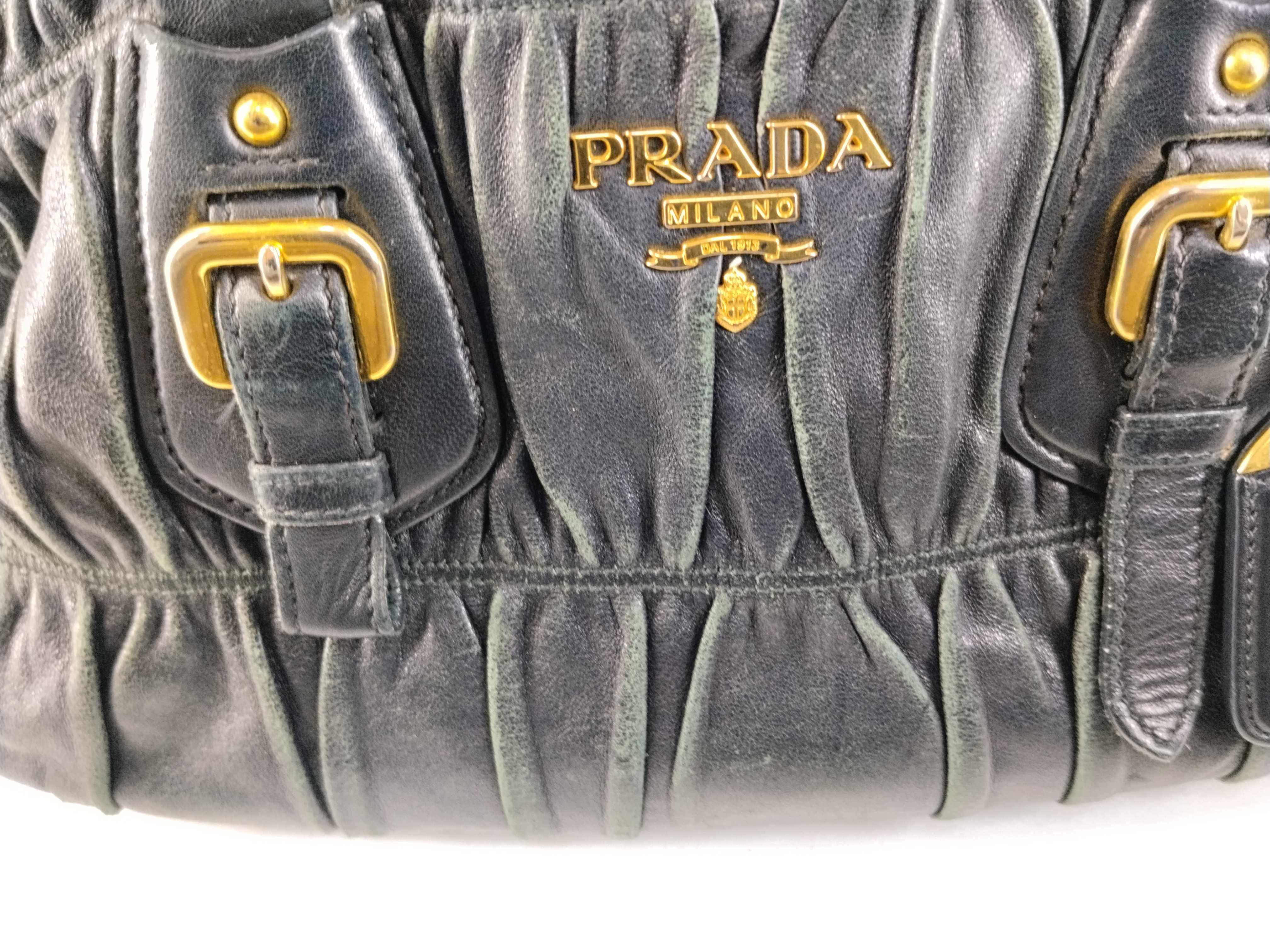 2-way bag with long strap, Nappa Gaufre gathered black handbag — view 14