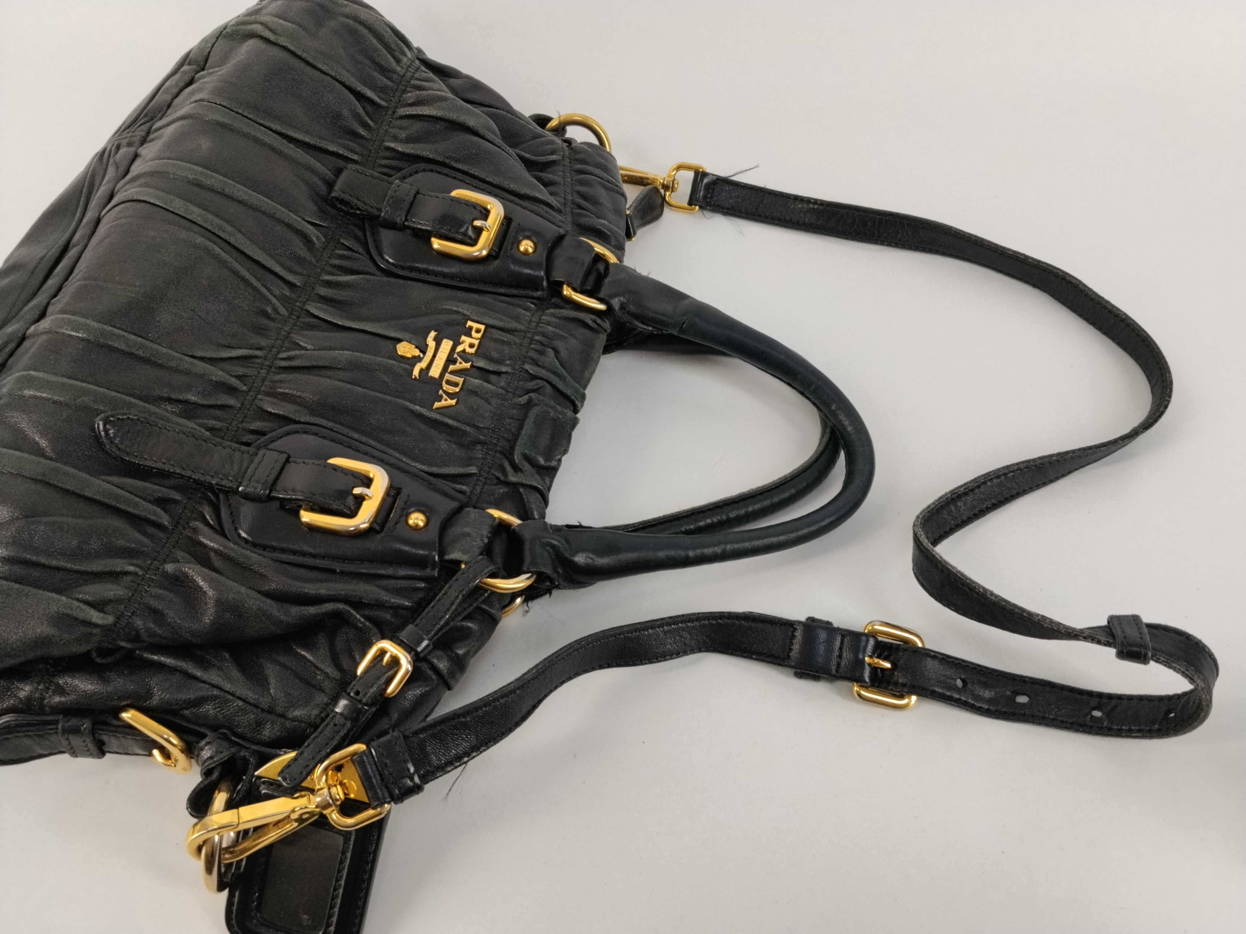 2-way bag with long strap, Nappa Gaufre gathered black handbag — view 3