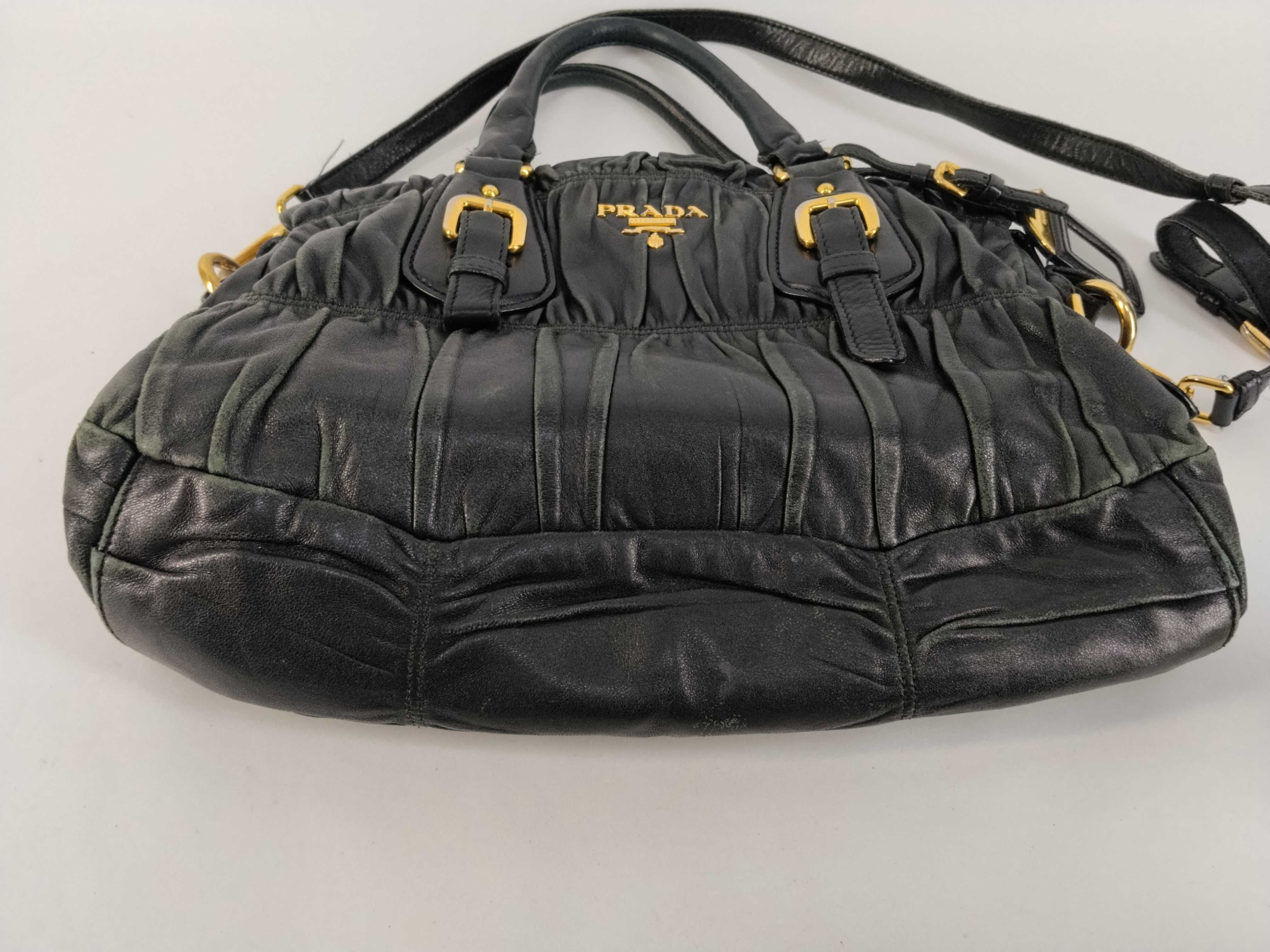 2-way bag with long strap, Nappa Gaufre gathered black handbag — view 7
