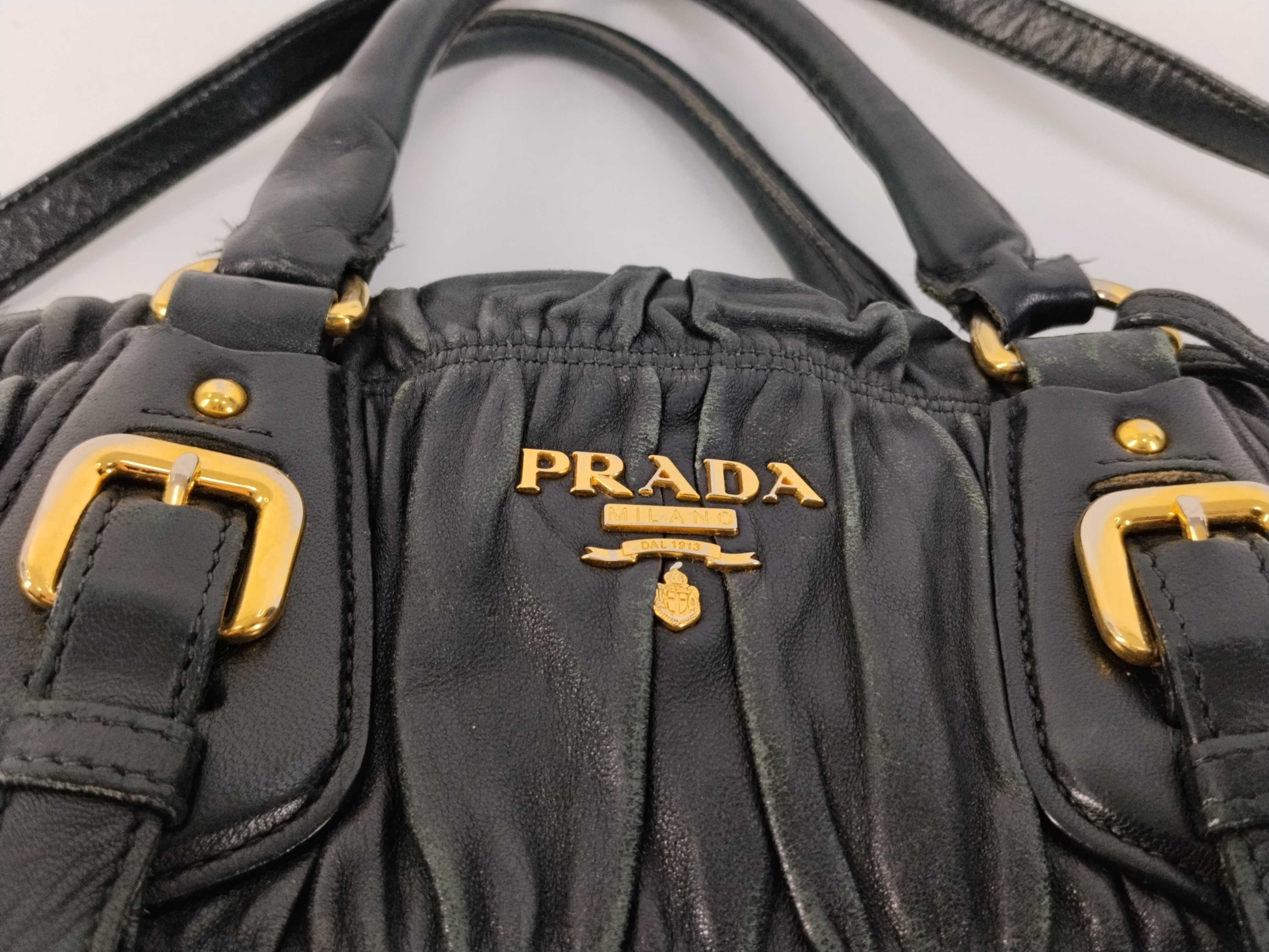 2-way bag with long strap, Nappa Gaufre gathered black handbag — view 8
