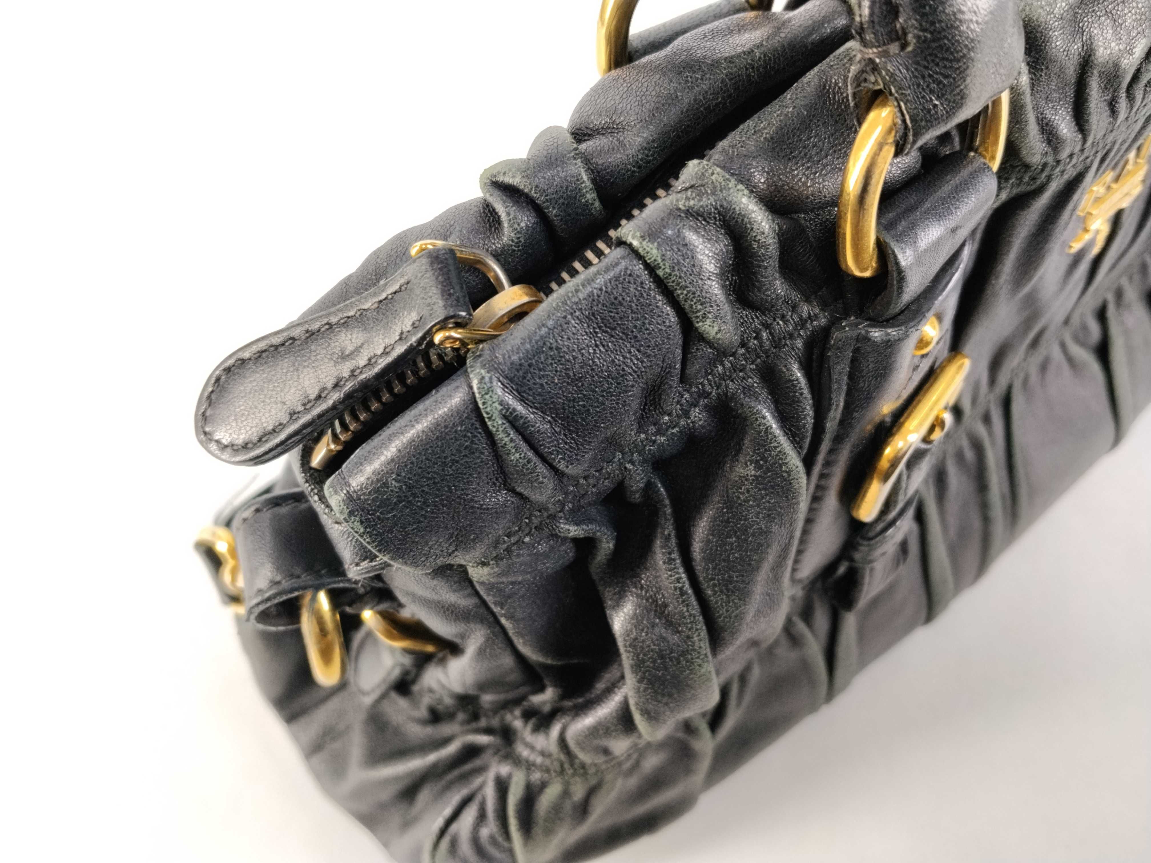 2-way bag with long strap, Nappa Gaufre gathered black handbag — view 9